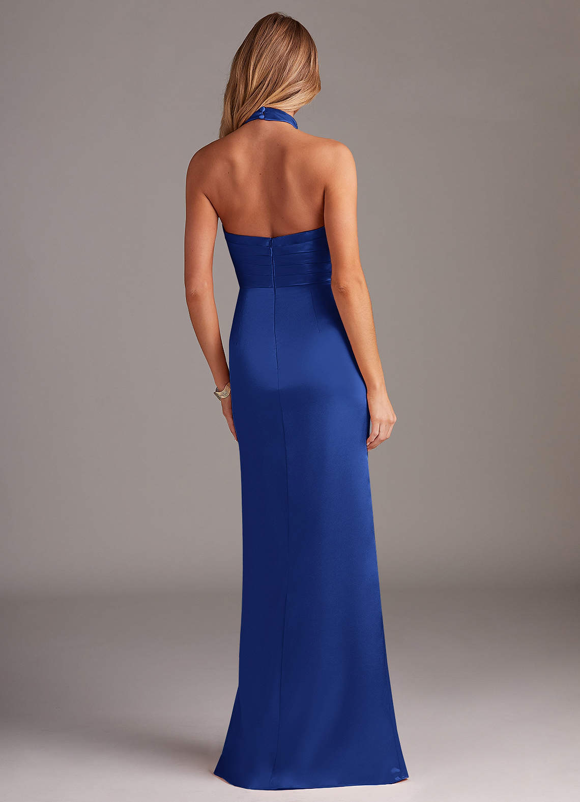 Azazie Jemma Vestidos de madrinha de casamento Vestido Royal Blue de Cetim elástico de Bainha com Plissado image6
