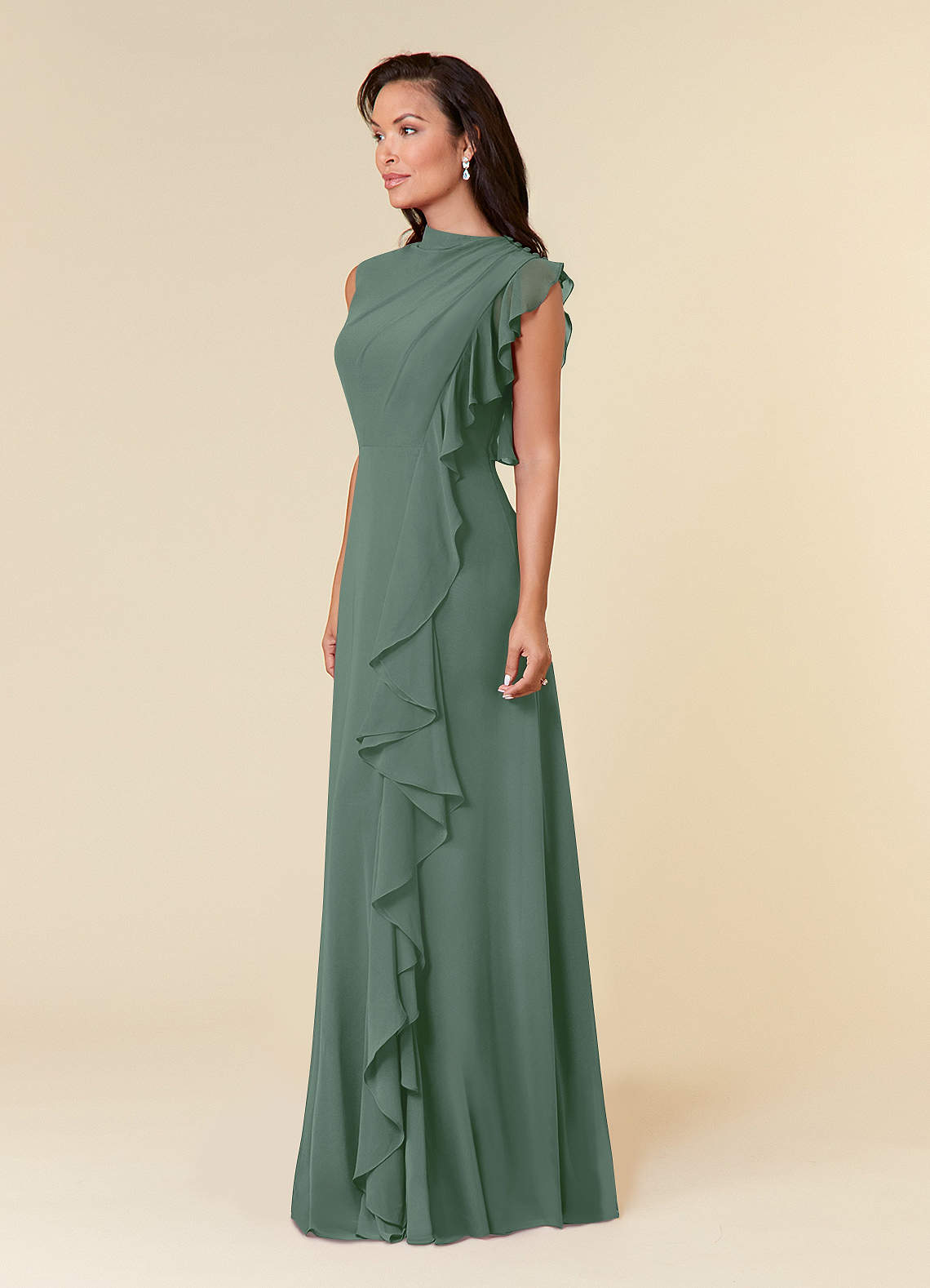 Azazie Narine Mother of the Bride Dresses Eucalyptus A-Line High Neckline Pleated Chiffon Dress image1
