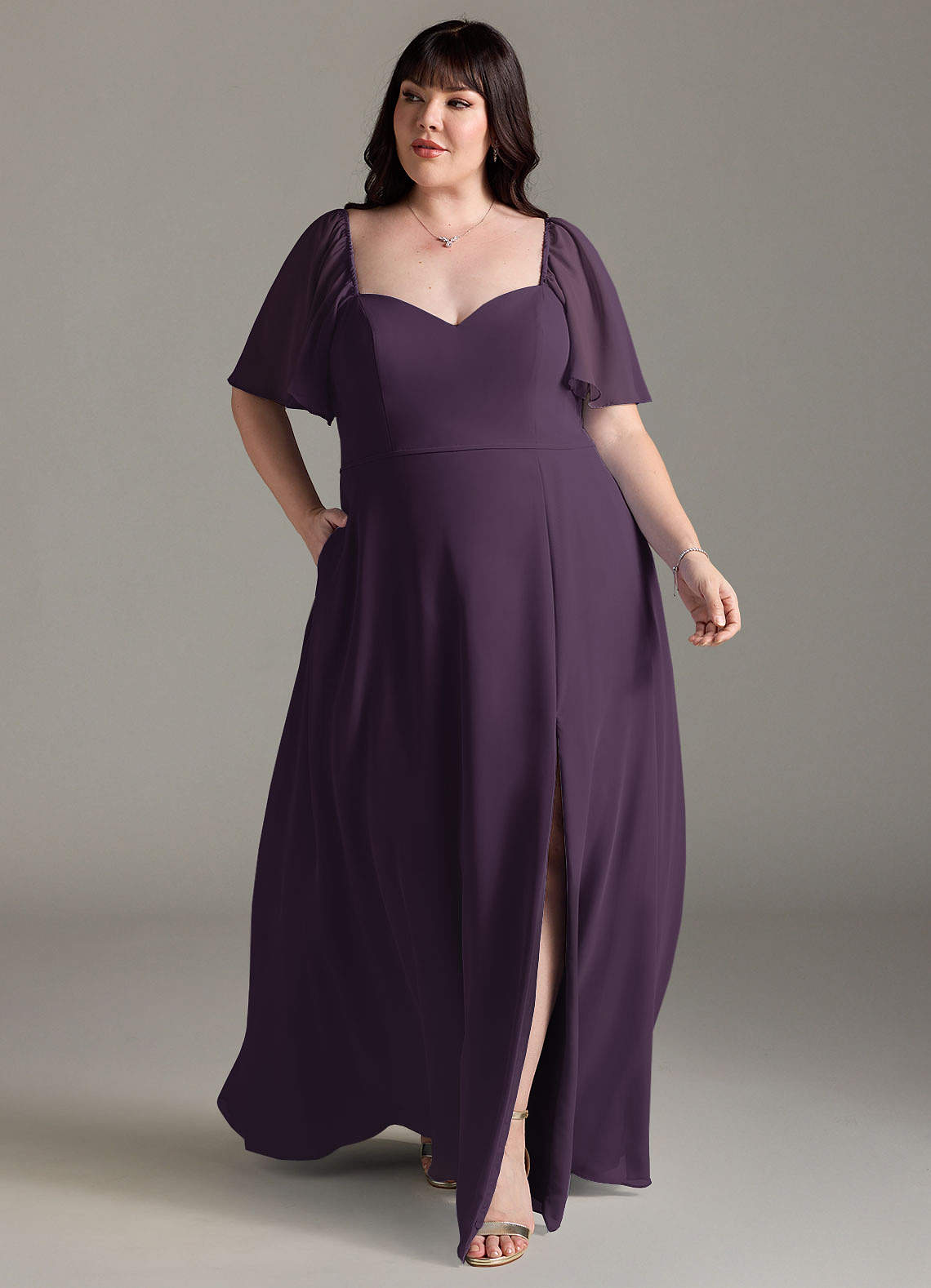 Azazie Chloe Bridesmaid Dresses Plum A-Line Sweetheart Neckline Chiffon Dress image1