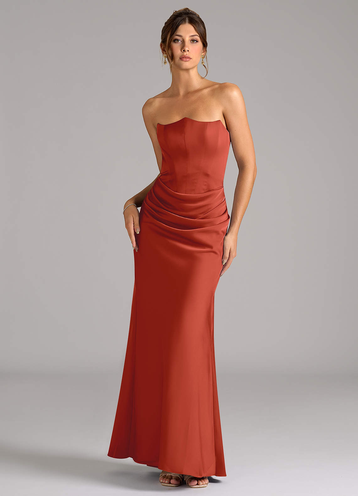 Azazie Debby Bridesmaid Dresses Rust Mermaid Strapless Stretch Satin Convertible Dress image1