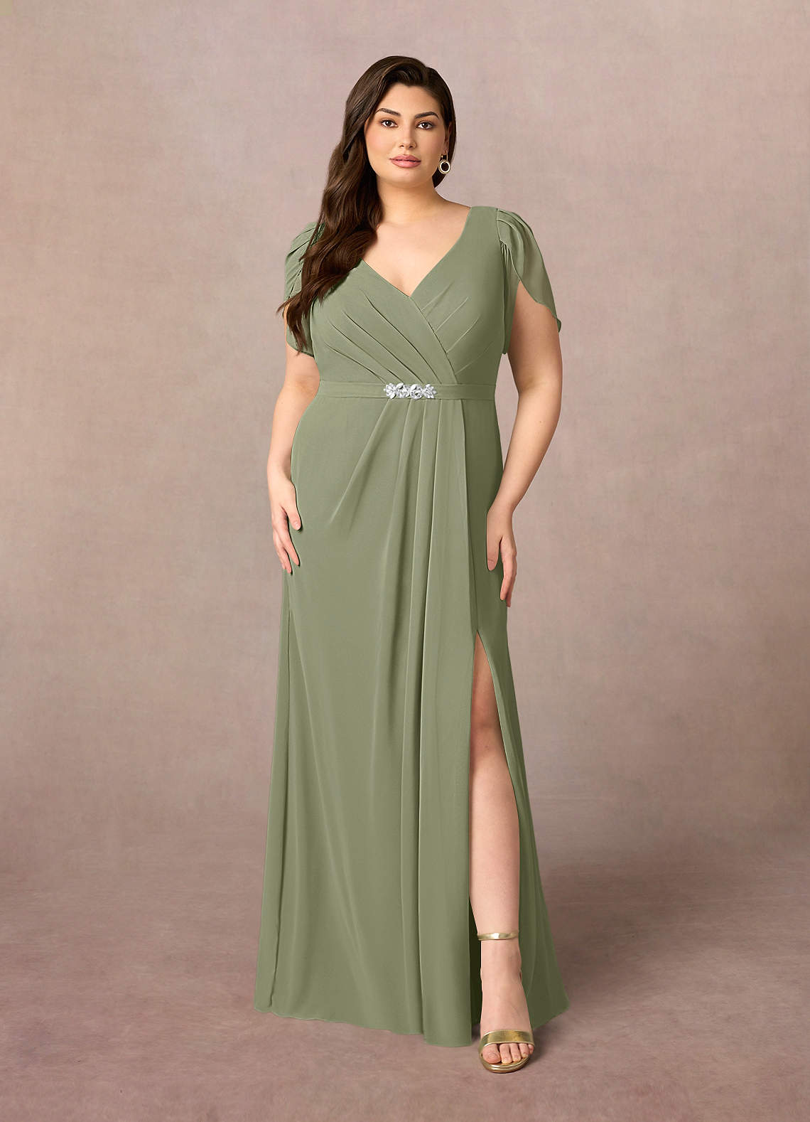 Azazie Marianne Mother of the Bride Dresses Pistachio Sheath V-Neck Pleated Chiffon Dress image1