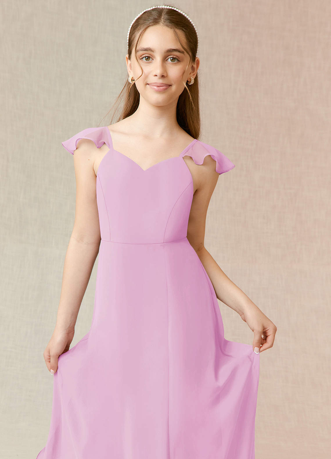 Azazie Everett Junior Vestido de Rosa Caramelo de Gasa de Corte En A image4