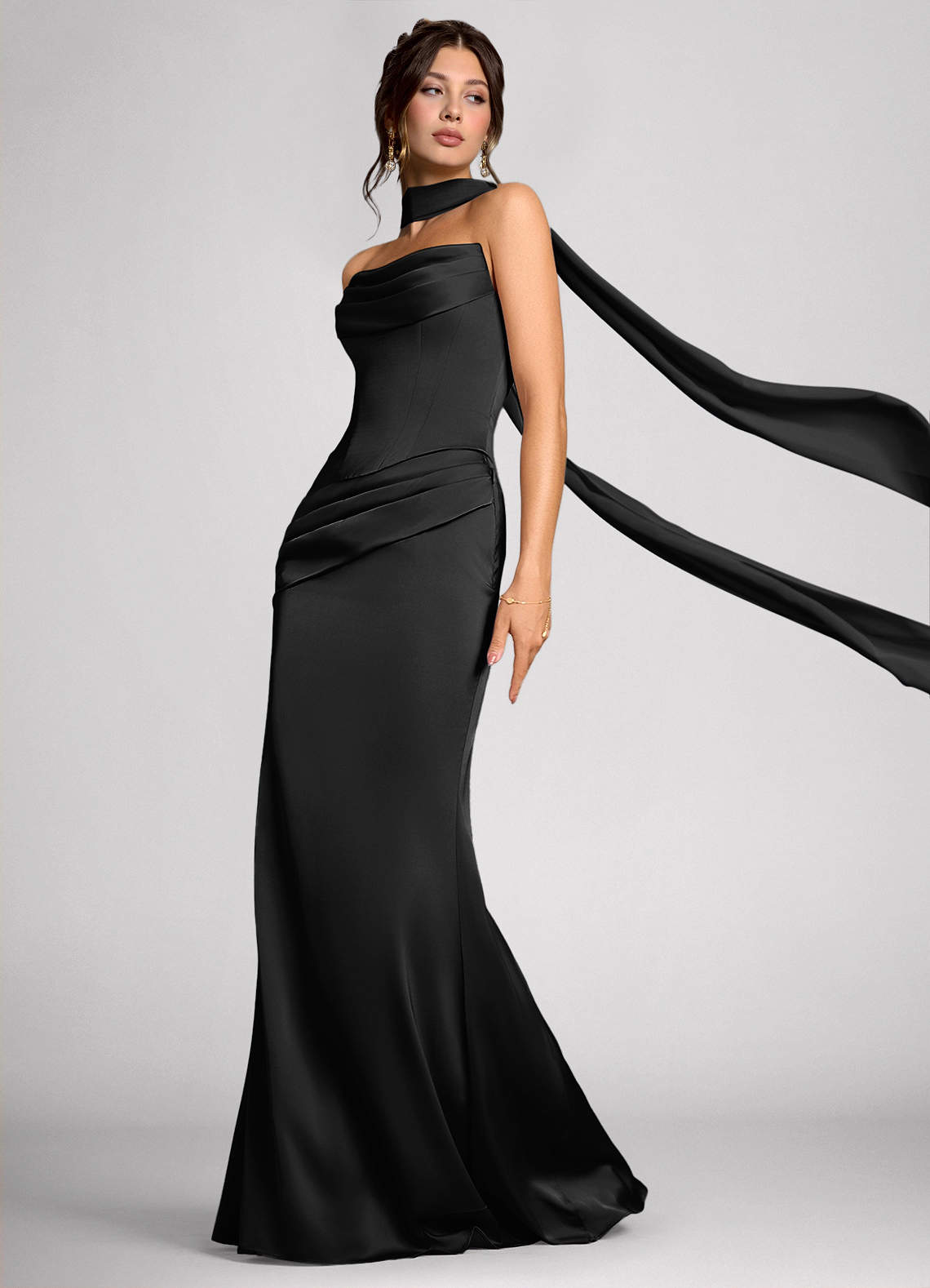 Calista Black Luminous Satin Maxi Dress image2