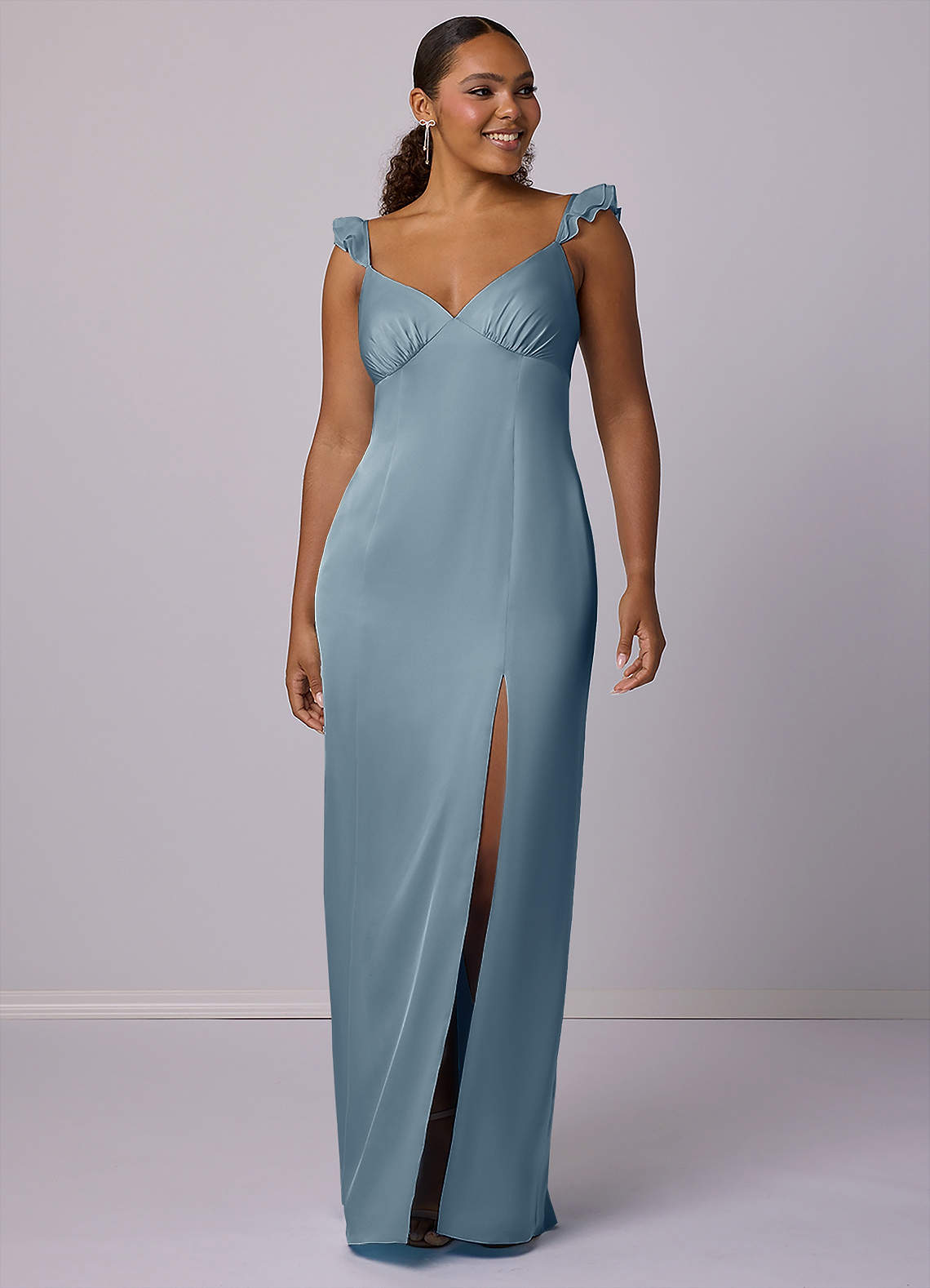 Barbie ♥ Azazie Bridesmaid Dresses Sheath Stretch Satin Floor-Length Dress image7