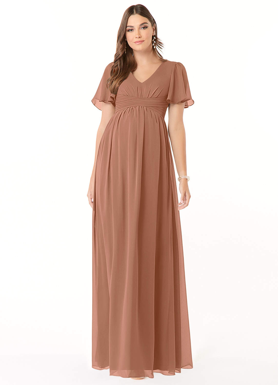 Azazie Verna Brautjungfernkleider für Schwangere A-Linie V-Hals Gerüscht Chiffon Bodenlänge Kleid image1