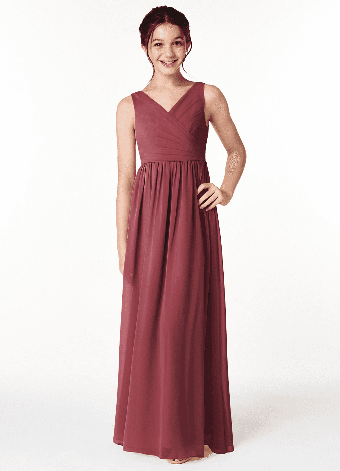 Azazie Sawyer Junior Merlot A-Line Pleated Chiffon Dress image1