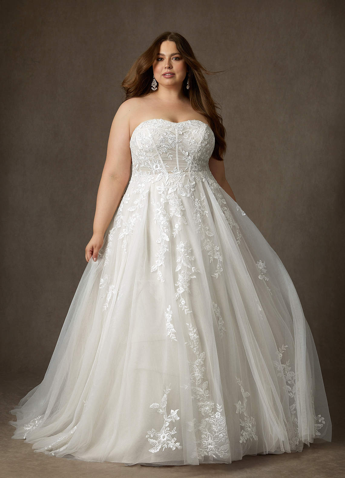 Azazie Keri Trouwjurken Jurk van Kant met Baljurk Strapless Diamant Wit image1