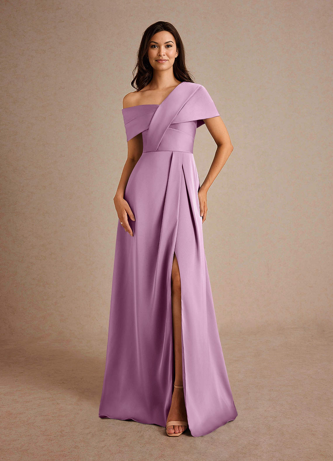 Azazie Milton Mother of the Bride Dresses Wisteria A-Line Pleated Stretch Satin Dress image4