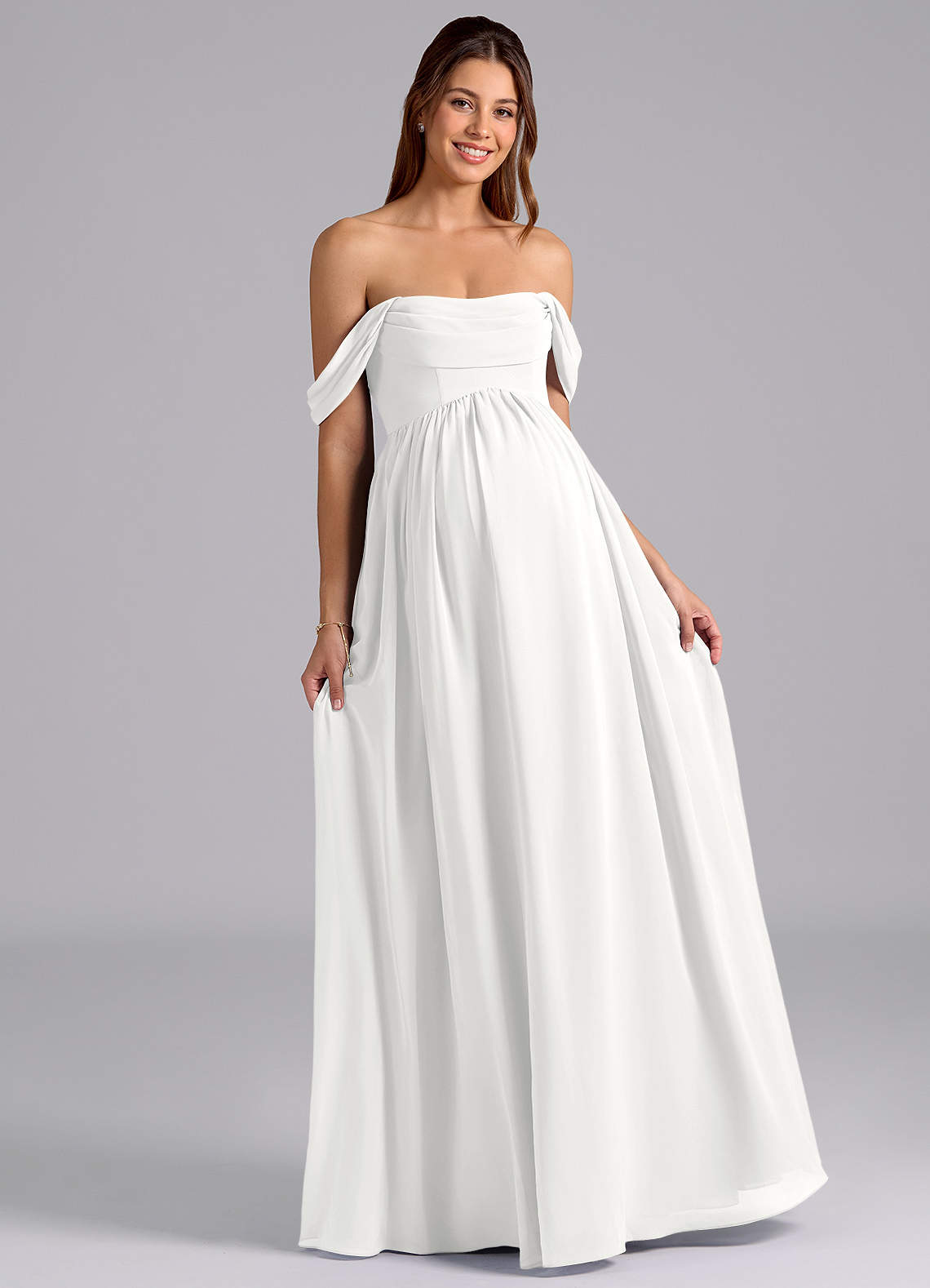 Azazie Saige Gravid brudtärna klänningar Klä A-Linje Plisserad Golvlängd Chiffong image3