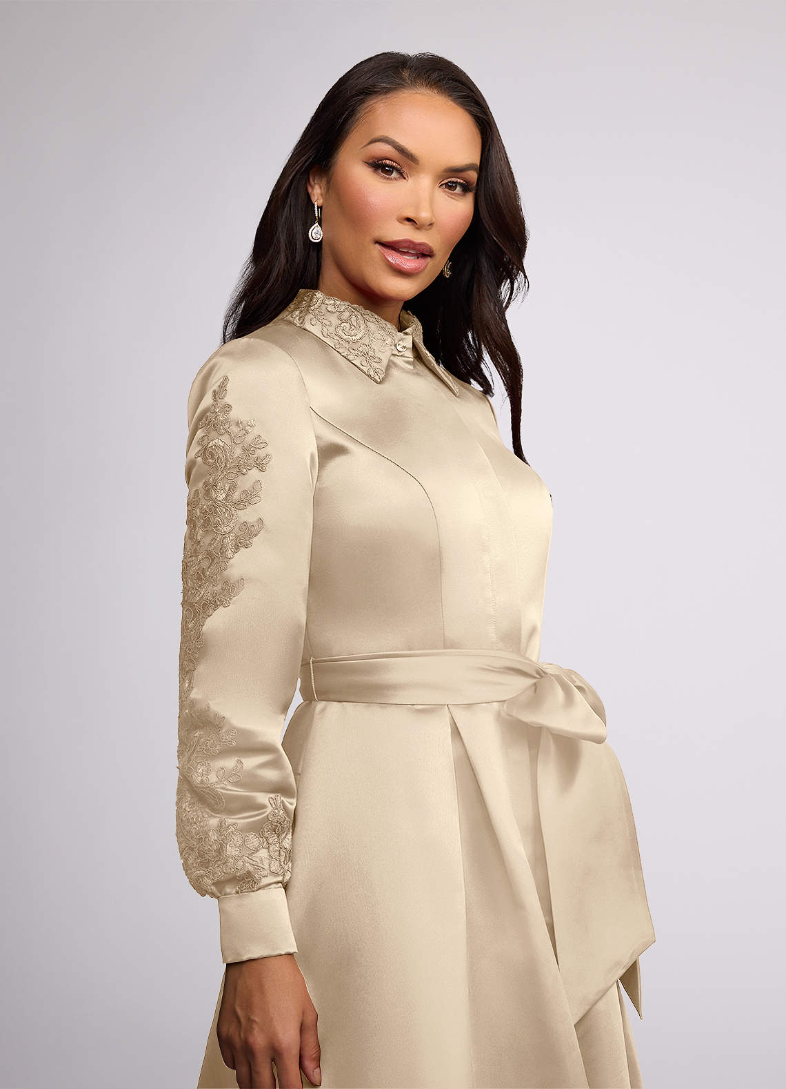 Azazie Ruth Mother of the Bride Dresses Champagne A-Line Lace Matte Satin Dress image2