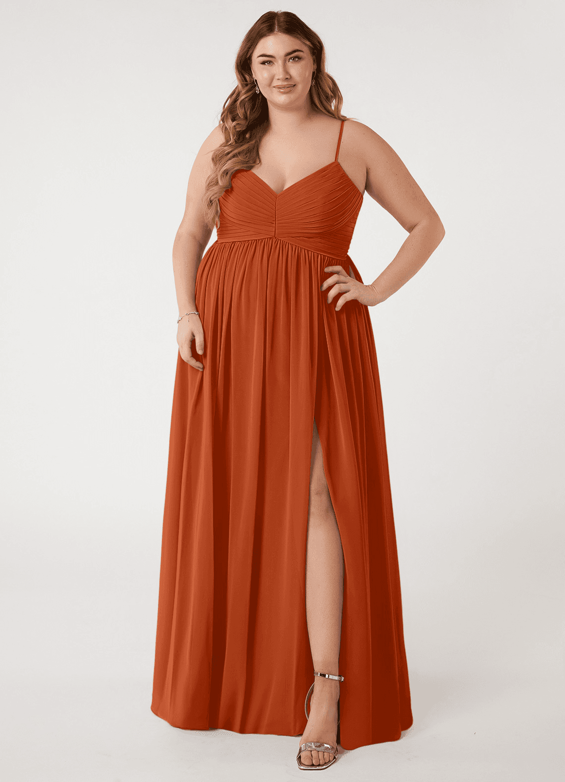 Azazie Alia Bridesmaid Dresses Burnt Orange A-Line Pleated Chiffon Dress image1