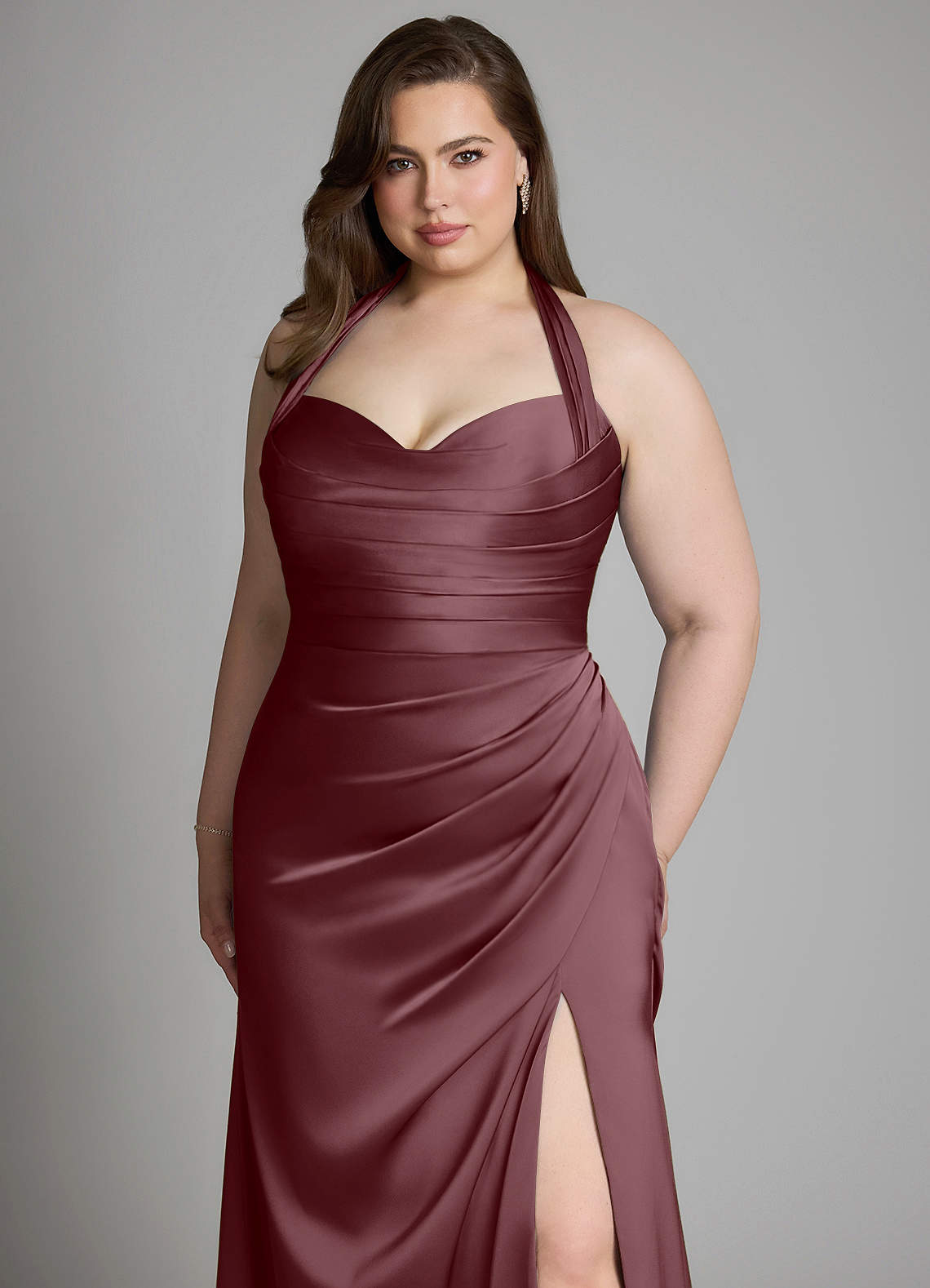 Azazie Destiny At-home Try On Dresses Sangria Mermaid Sweetheart Neckline Stretch Satin Dress image11