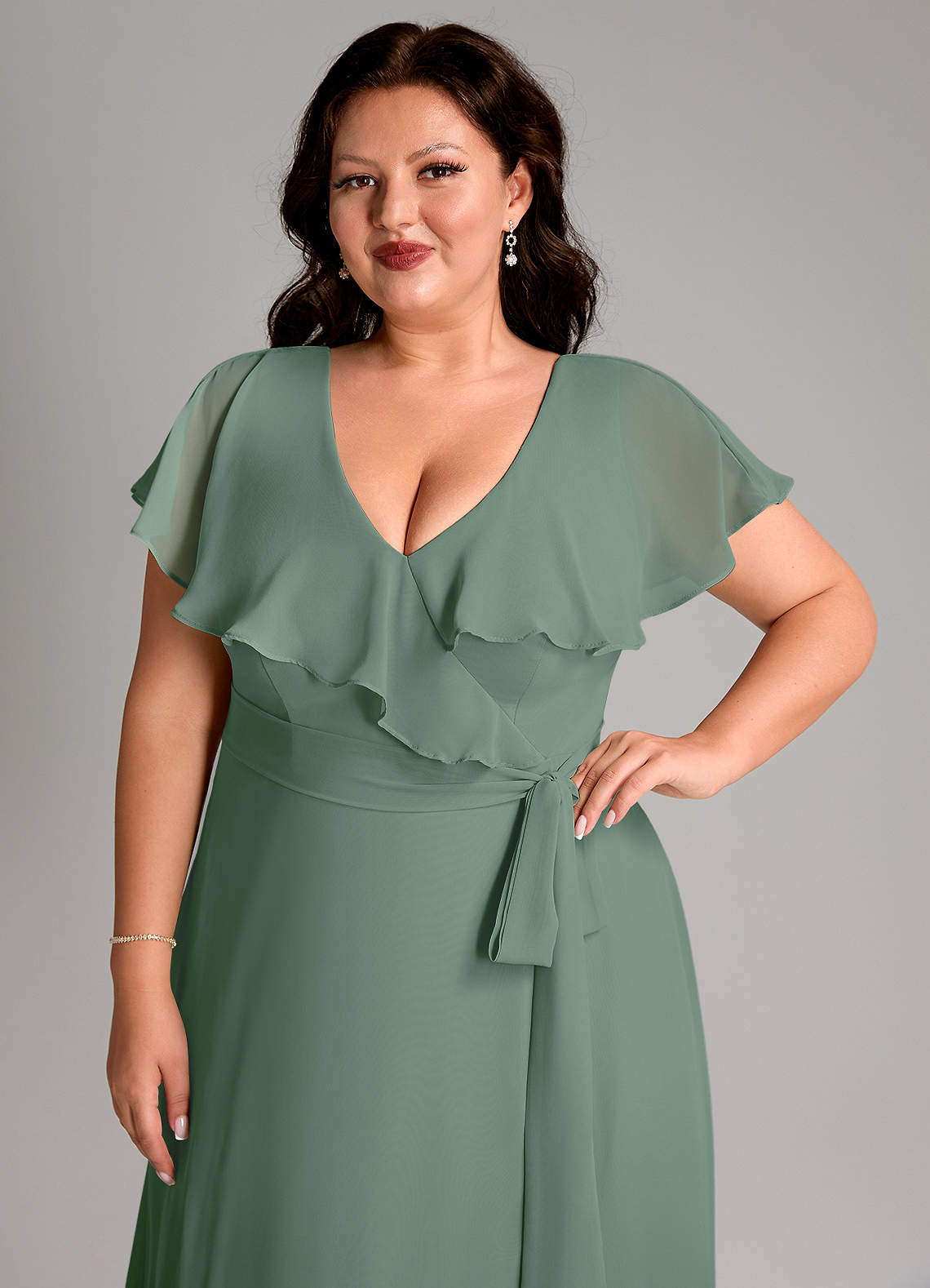 Azazie Lainey Bridesmaid Dresses Eucalyptus A-Line with Pockets Chiffon Dress image12
