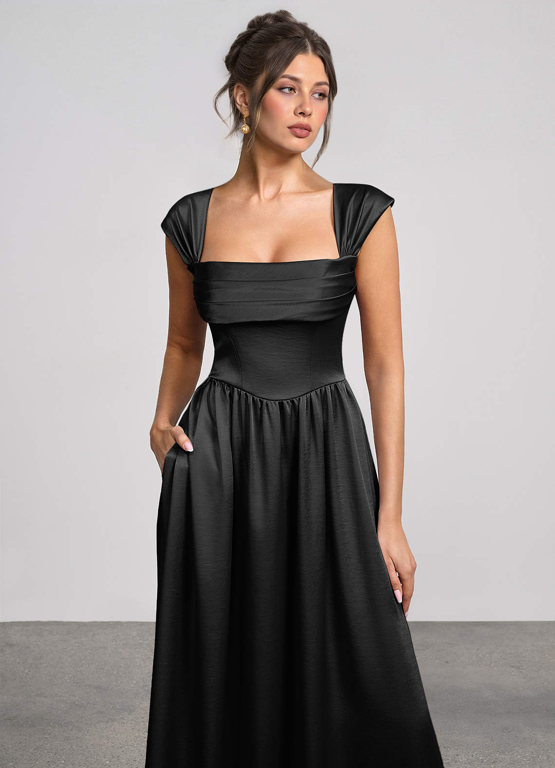 Odette Black Luminous Satin Maxi Dress image6