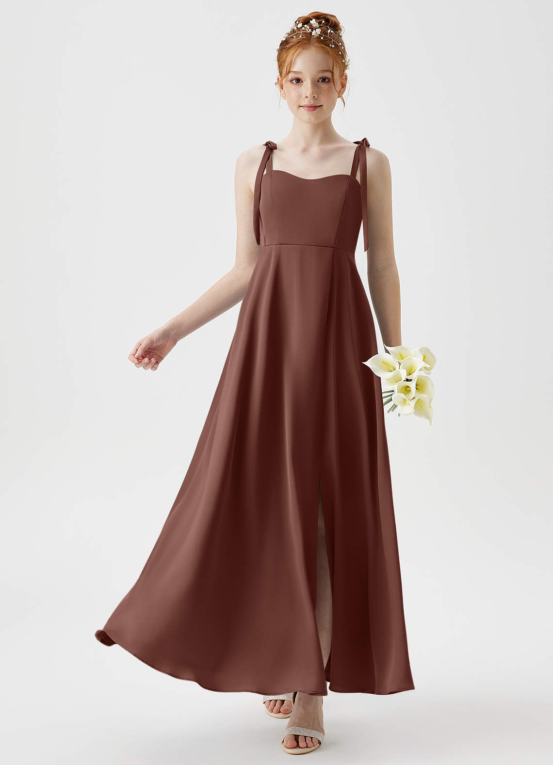 Azazie Rosey Junior A-Linie Herzausschnitt Stretch-Satin Kleid Espresso image1