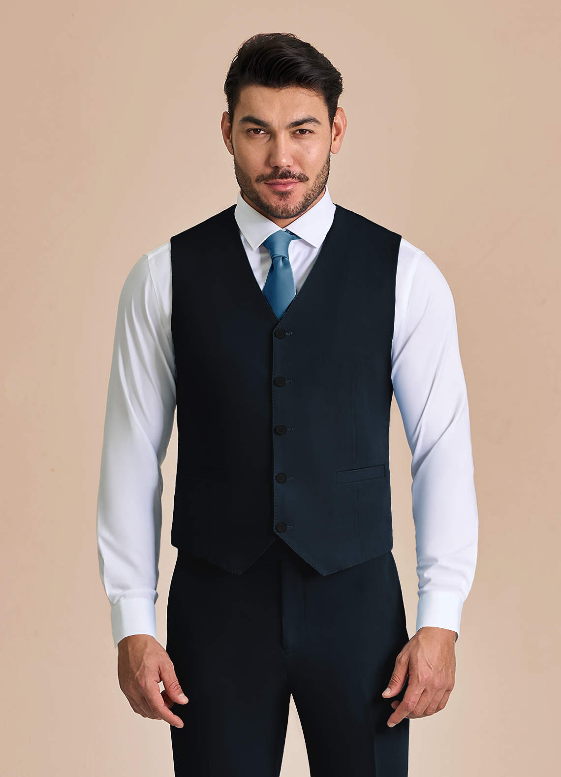 front James Navy Blue Structured Stretch Suit Vest