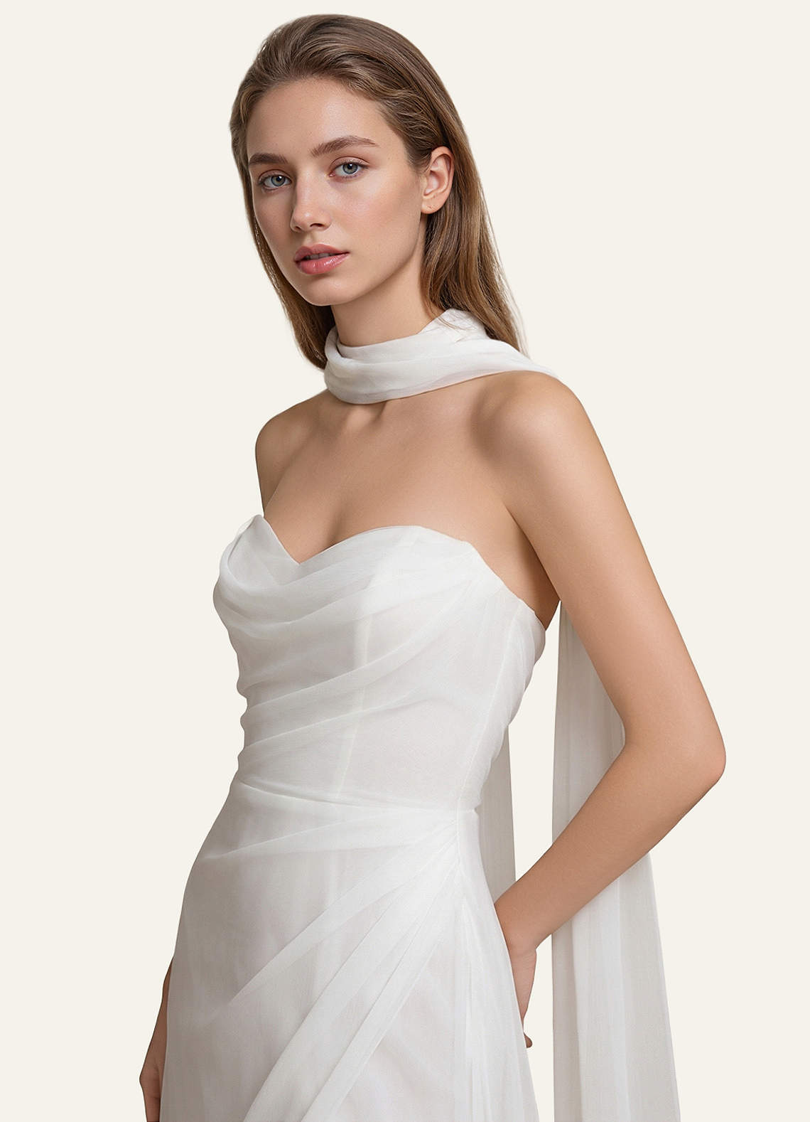 front Azazie Chal de novia de gasa extralargo