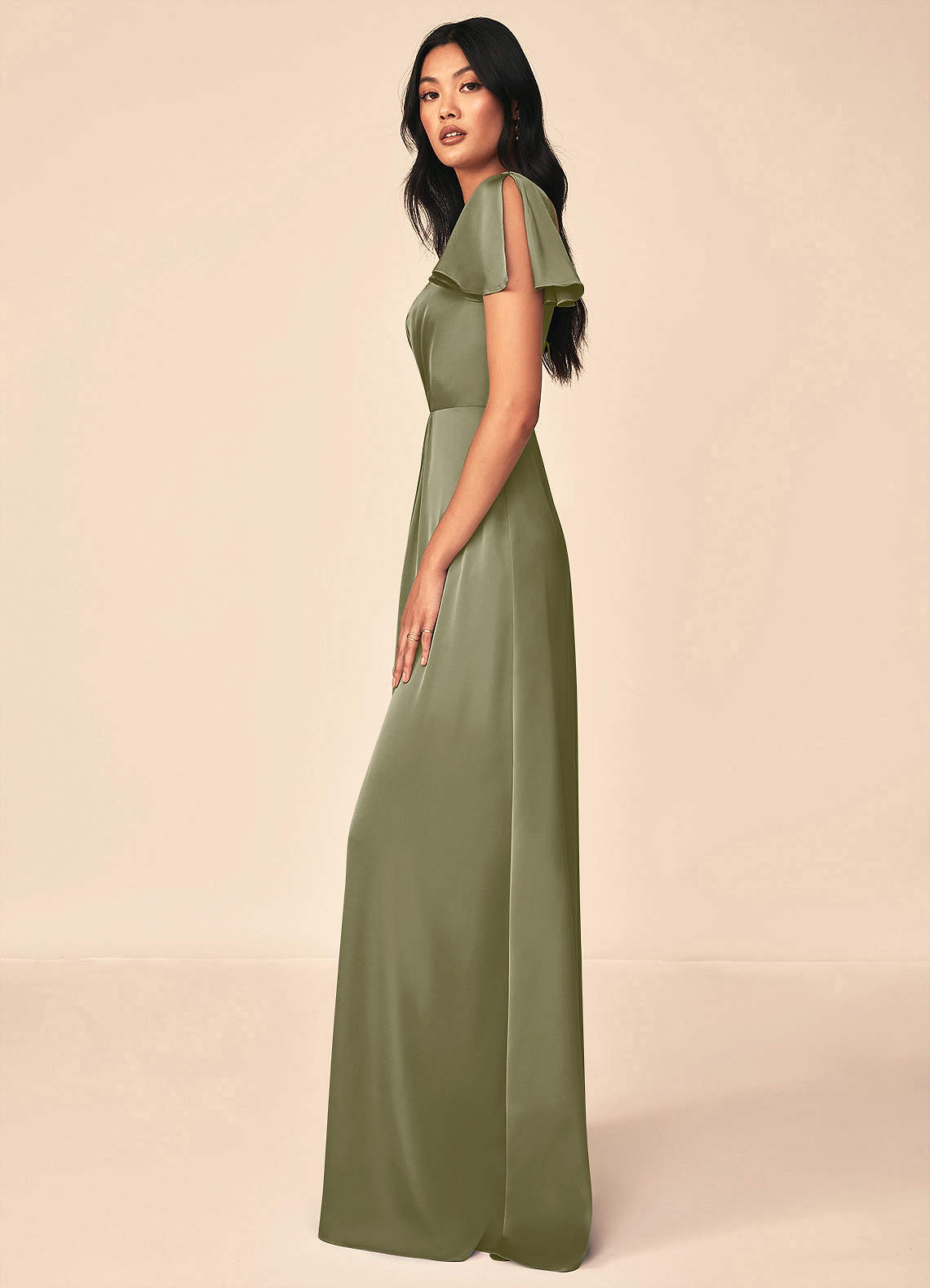 Azazie Soren Klänningar att prova hemma Klä av A-Linje i Stretch Satin Plisserad Kastanjebrunt image2