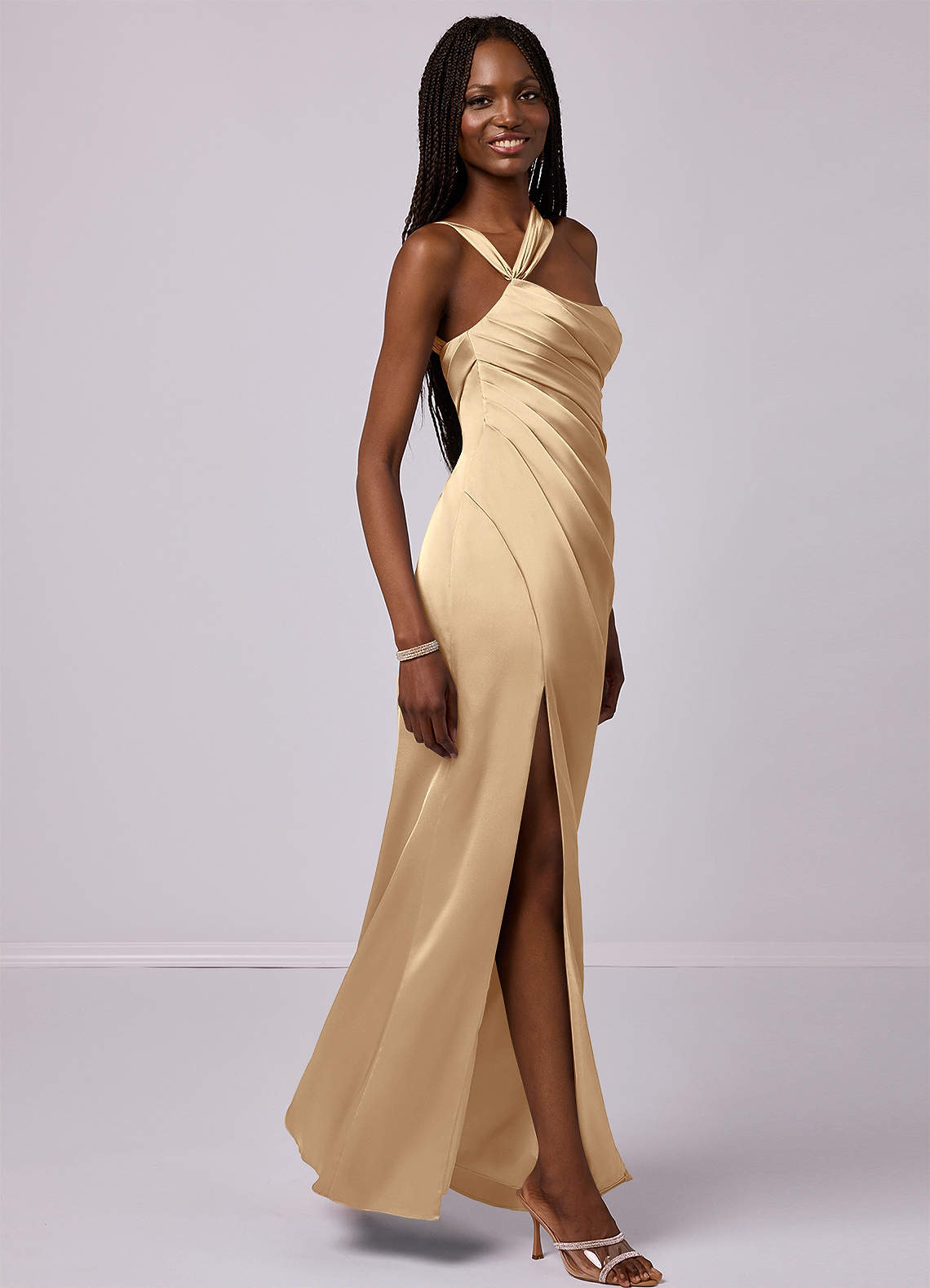 Barbie ♥ Azazie Bridesmaid Dresses Mermaid One Shoulder Stretch Satin Floor-Length Dress image11