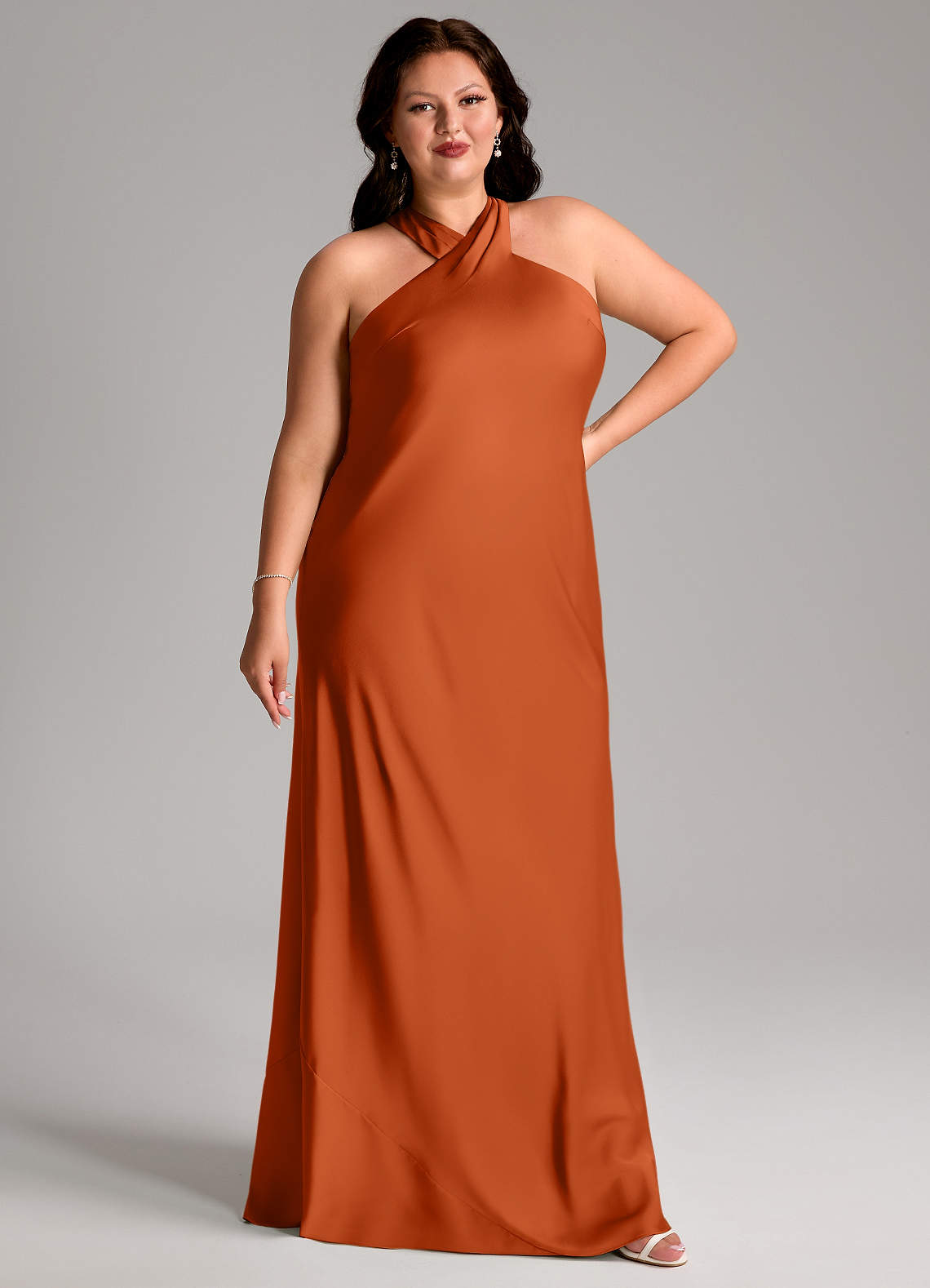 Azazie Doretta Bridesmaid Dresses Burnt Orange Mermaid Pleated Stretch Satin Dress image8