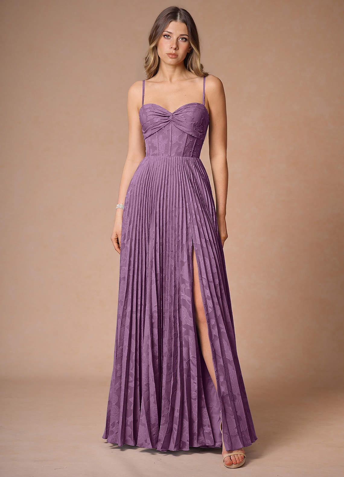 Akiko Wisteria Pleated Maxi Dress | Azazie