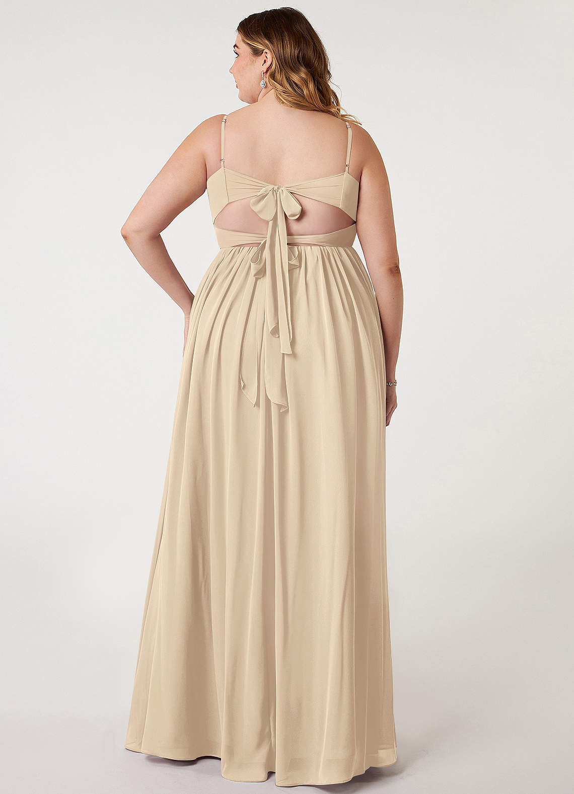 Azazie Zeya Bridesmaid Dresses Champagne A-Line V-Neck Pleated Chiffon Dress image6