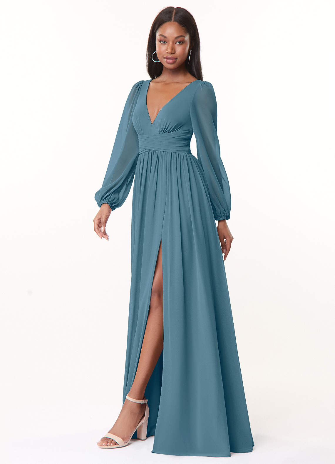 Long sleeve teal bridesmaid dress online