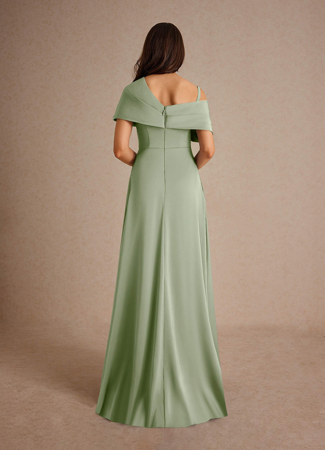 Azazie Milton Mother of the Bride Dresses Dusty Sage A-Line Pleated Stretch Satin Dress image3