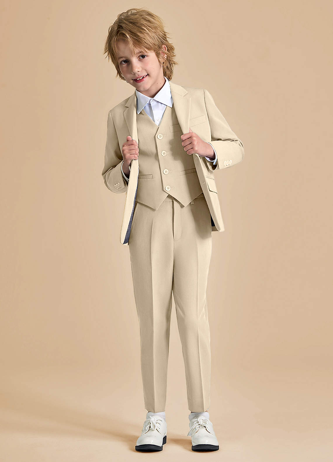front Oliver Boys Tan 3-Piece Suit