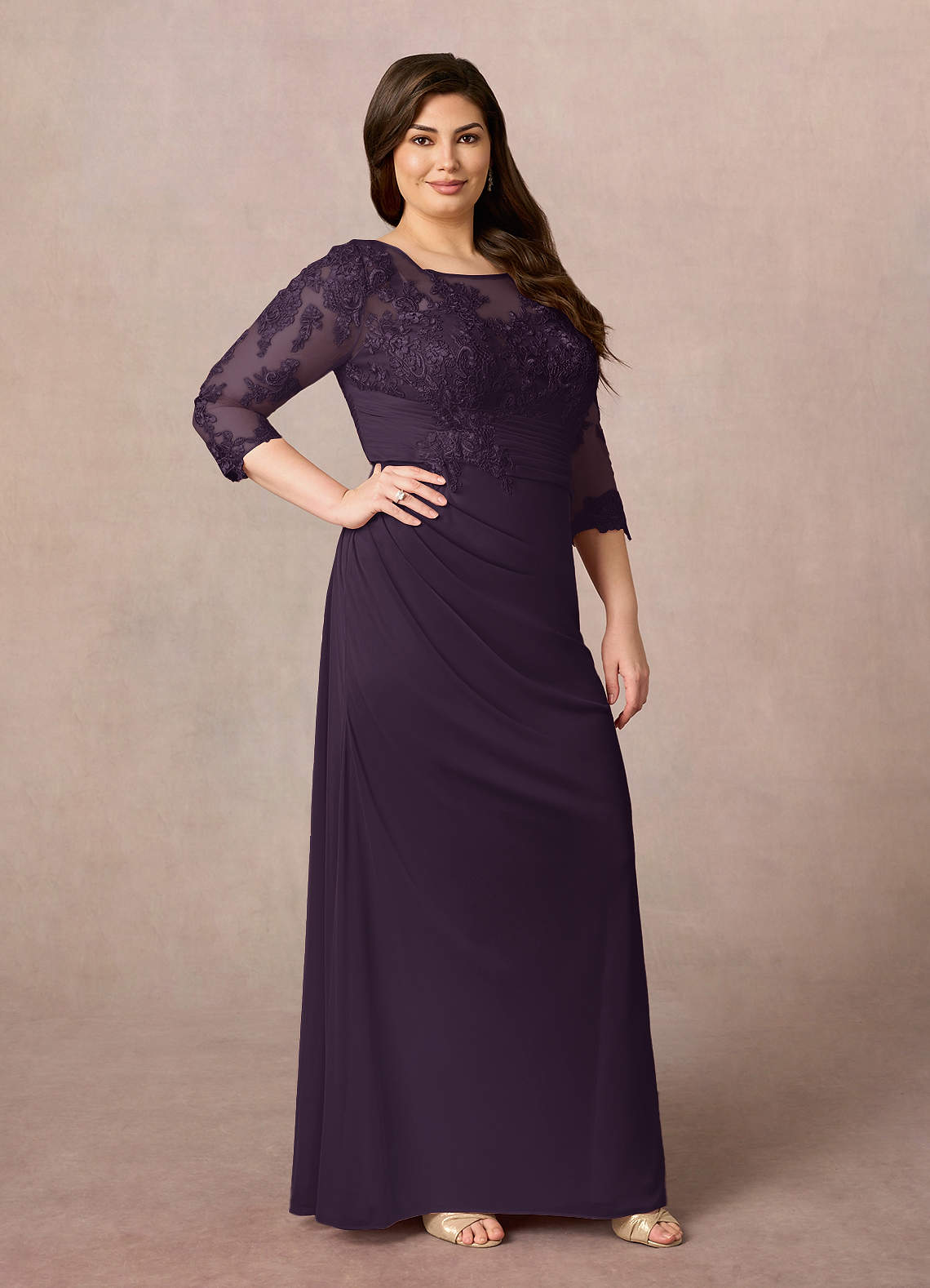 Azazie Fatemah Plum Mermaid Scoop Lace Lace Dress | Azazie