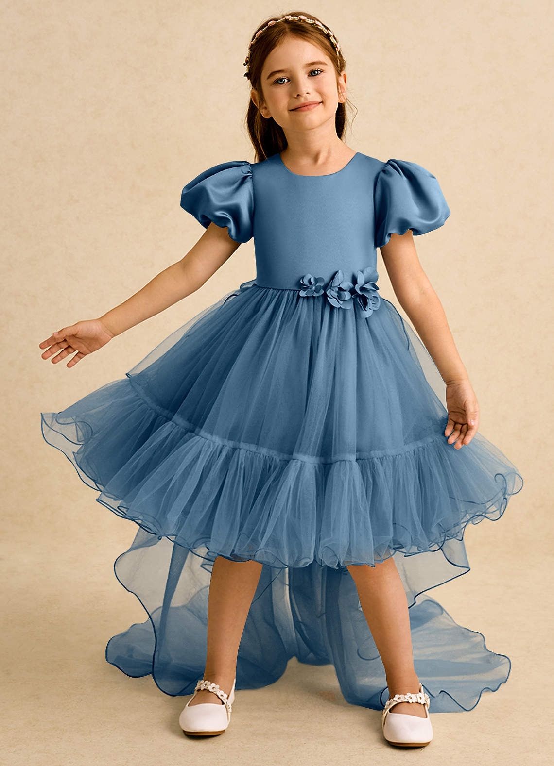 Azazie Cocoa vestidos de niña de las flores Vestido de Bermudas de Tul de Princesa con Plisado image1