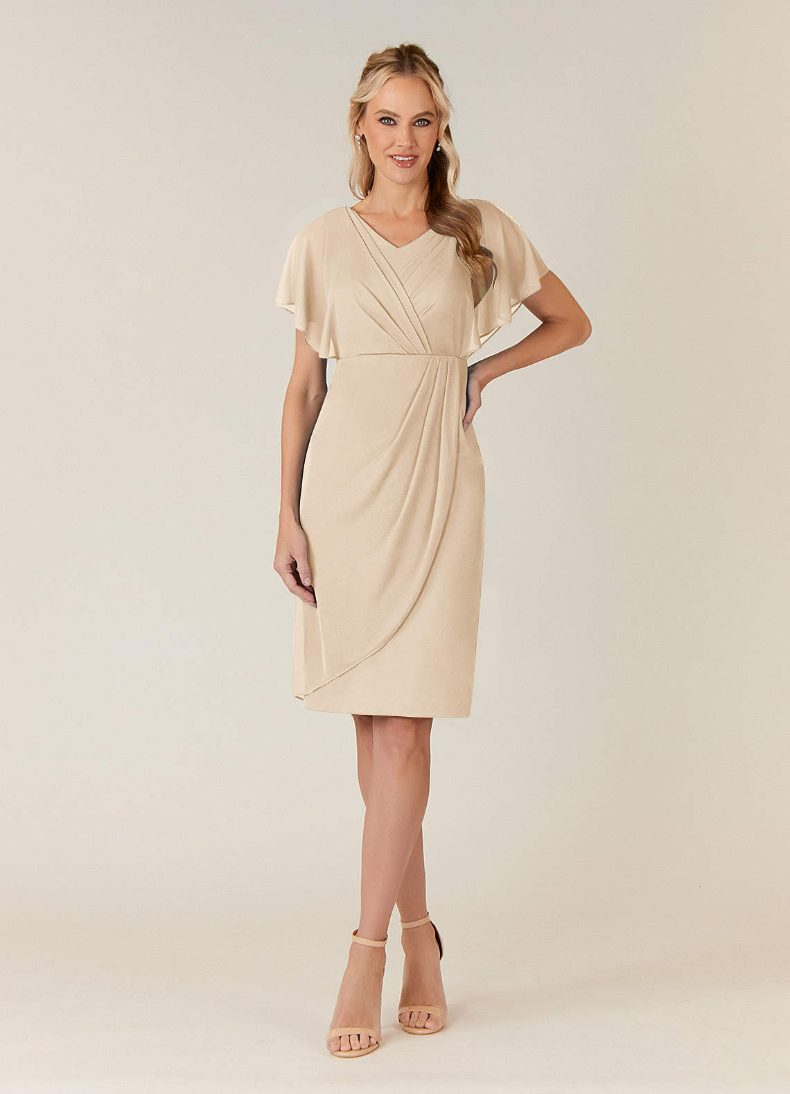 Azazie Waverly Mother of the Bride Dresses Champagne Sheath Pleated Mesh Dress image1