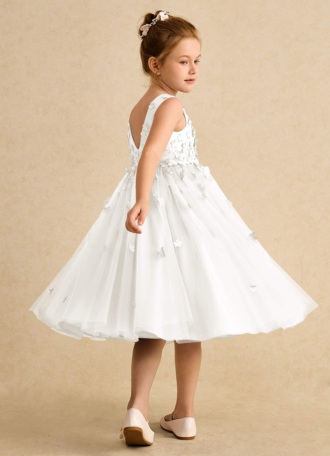 Azazie Lana Flower Girl Klänningar Klä A-Line i Matt satäng Ärmlös image3