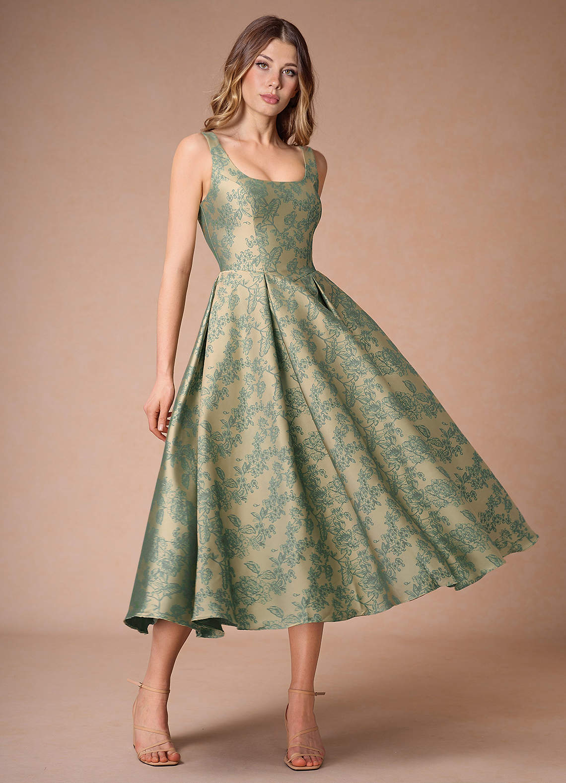 Inès Platinum Teal Pleated Midi Dress Azazie UK