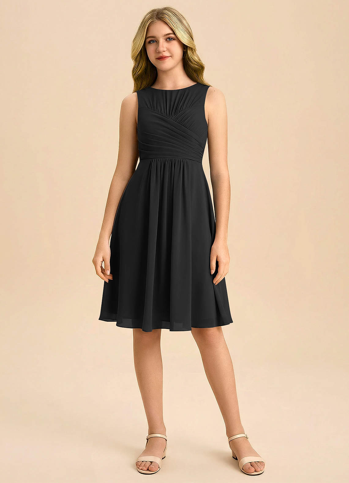 Azazie Skyla Junior Klä av A-Line i Chiffong Plisserad image2