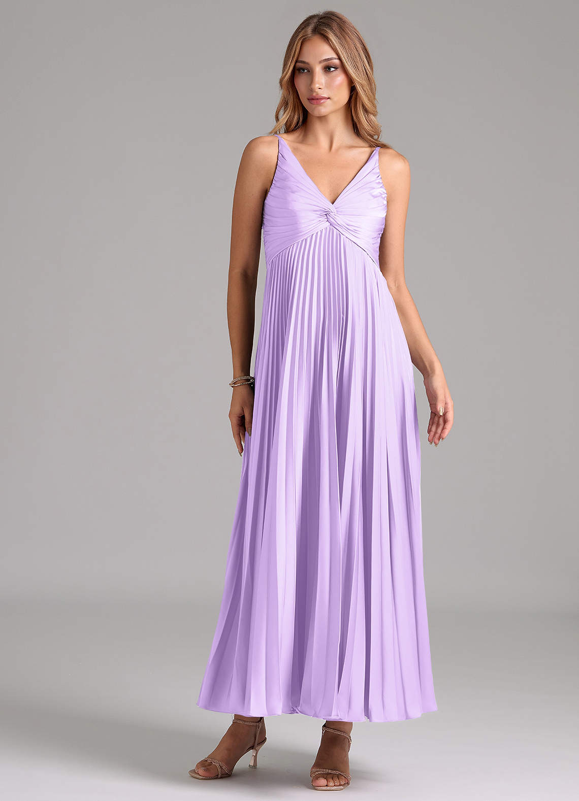 Azazie Raychelle Bridesmaid Dresses Lilac A-Line Pleated Stretch Satin Dress image1
