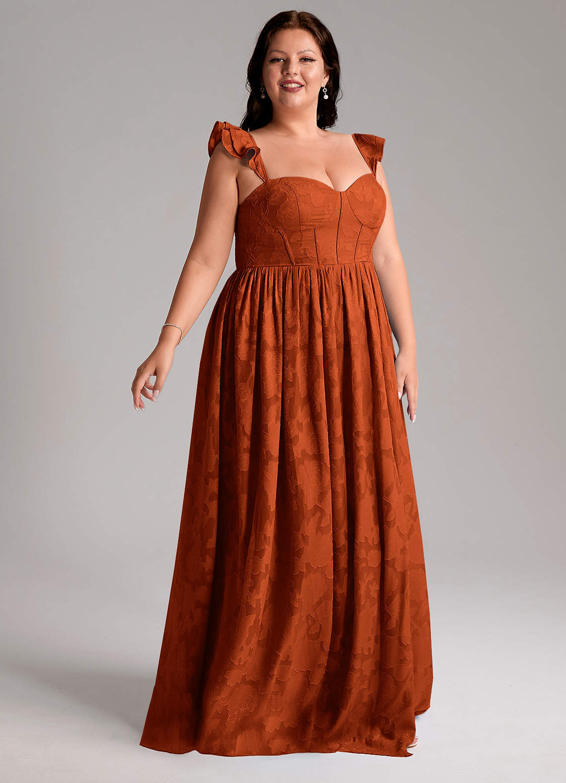 Azazie Denisse Robes de demoiselle d'honneur Robe Trapèze en Blumen-Burnout Rayé Paprika image9