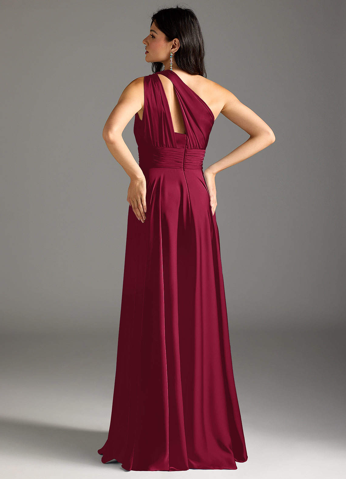 Azazie Charlize Jurken voor bruidsmeisjes Jurk van Stretch Satijn met A-Lijn One-Shoulder Bourgondië image5
