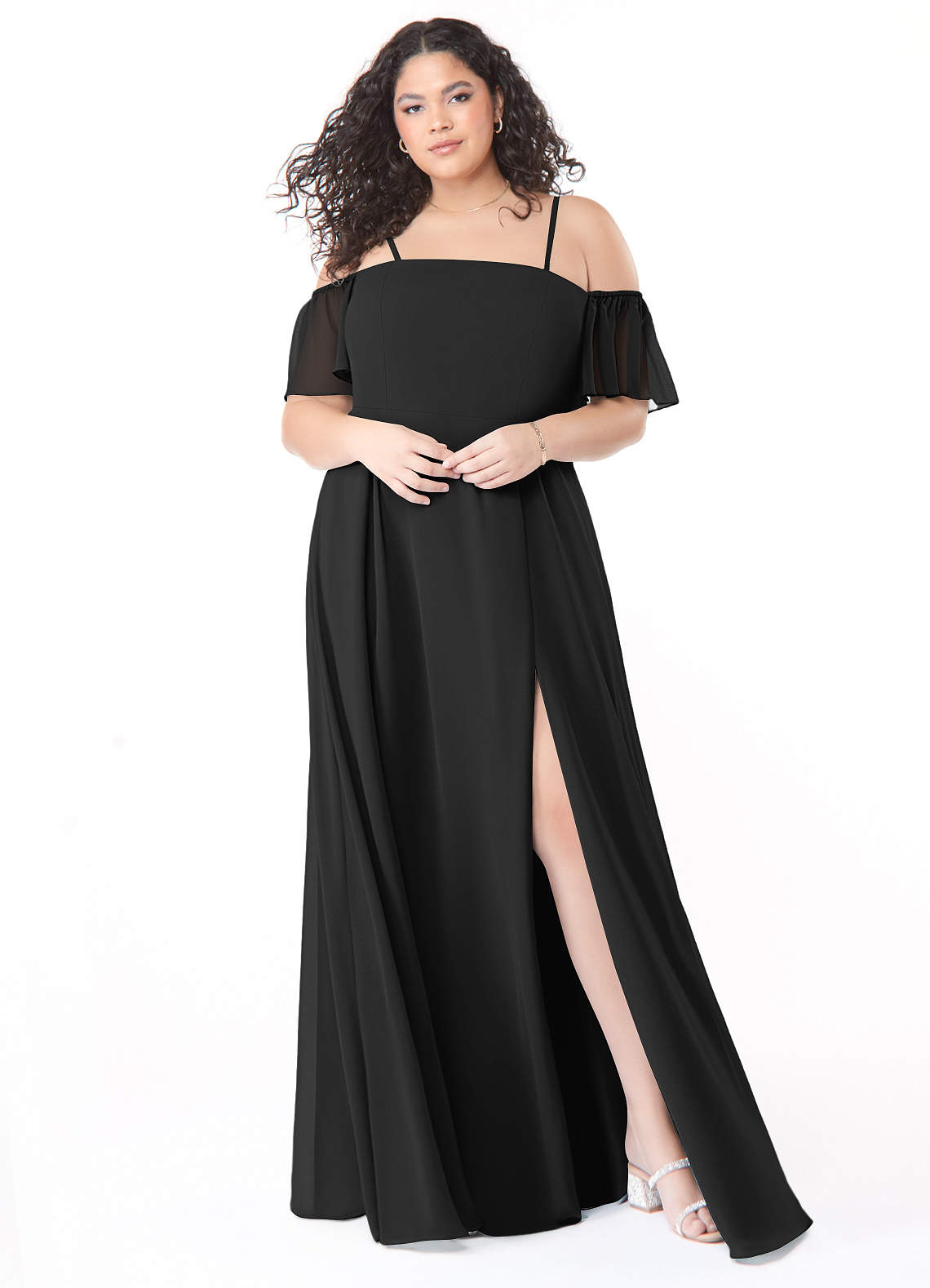Azazie Sue Vestidos de damas de honor Vestido de Negro de Gasa de Corte en A Convertible con Vestidos sin tirantes image1