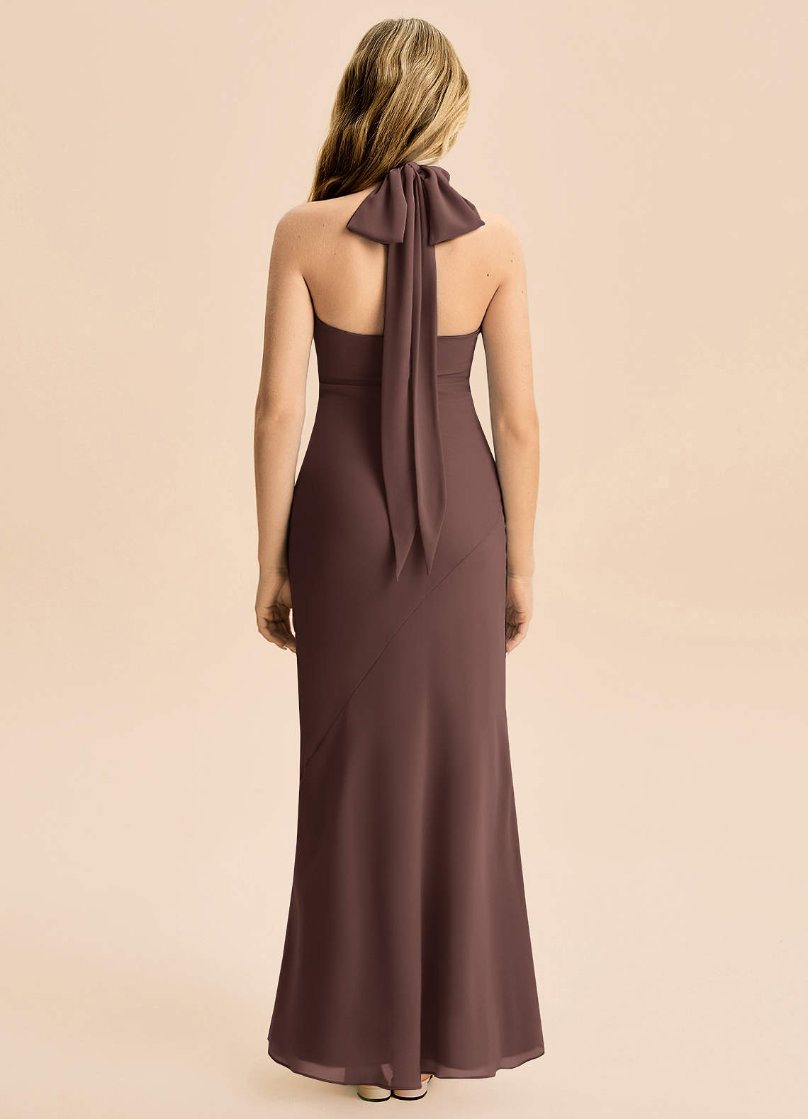 Azazie Velli Junior Meerjungfrau-Linie Hoher Kragen Chiffon Kleid Ganache image1