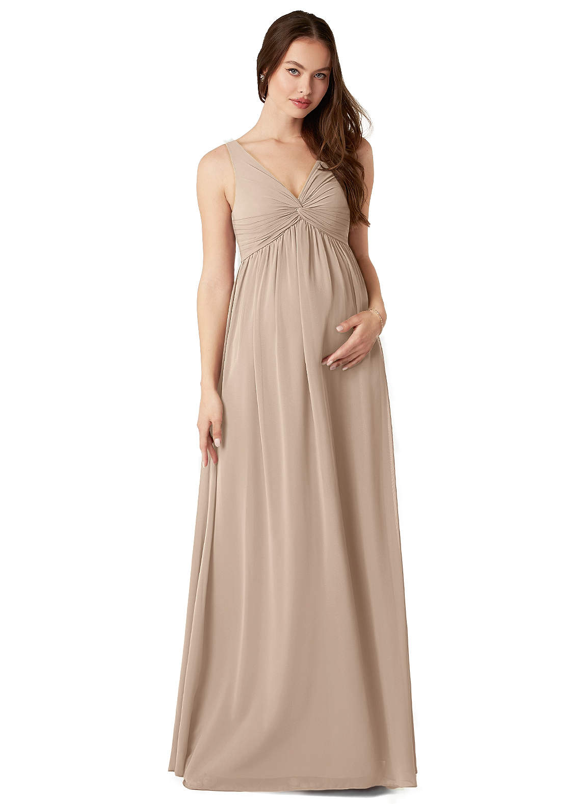 Azazie Yetta Vestidos de dama de honra para maternidade Vestido Linha A Plissado Comprimento do chão Chiffon image1