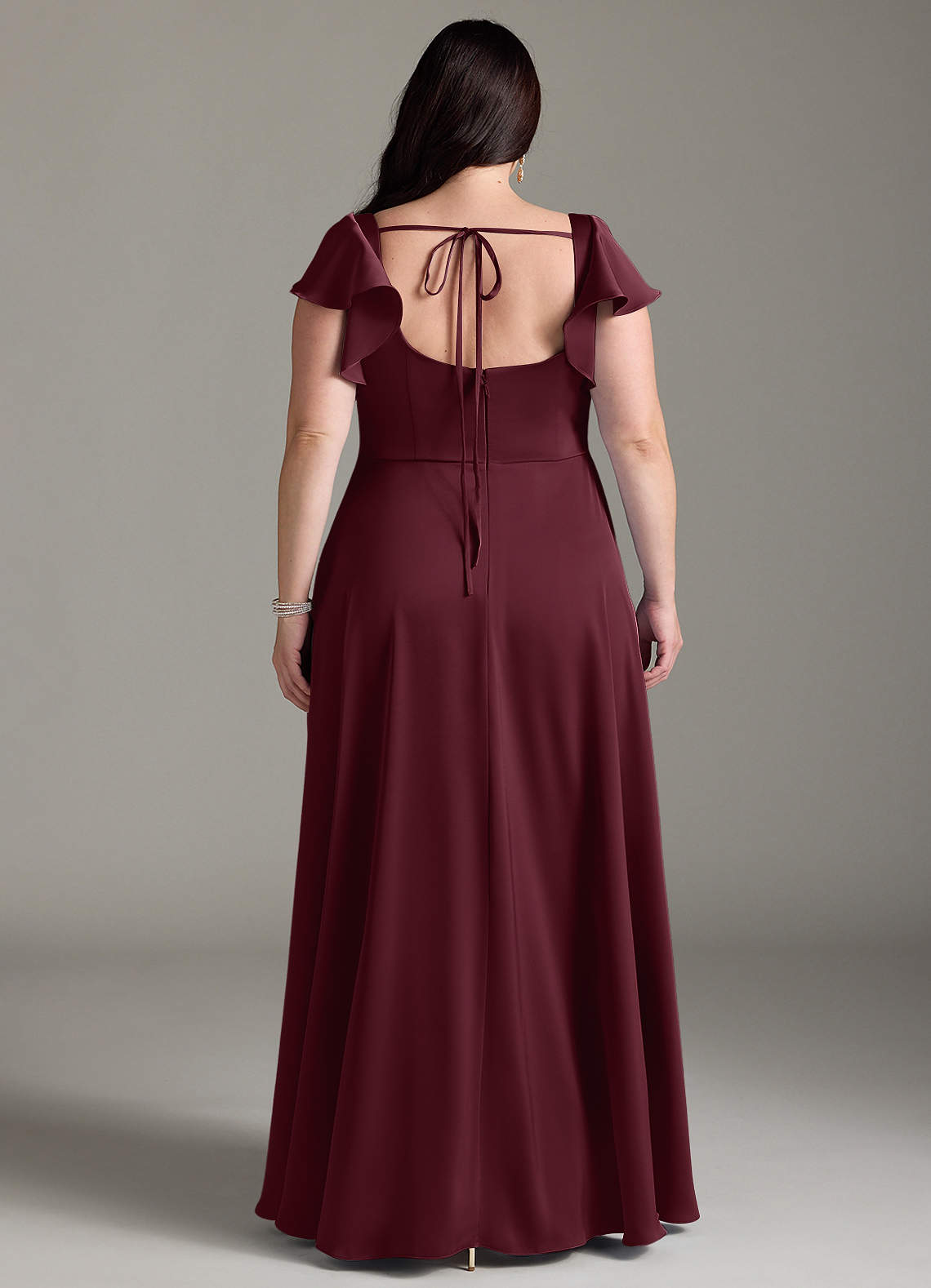 Azazie Bondi Vestidos de madrinha de casamento Vestido Cabernet de Cetim elástico de Linha A com Arco image7