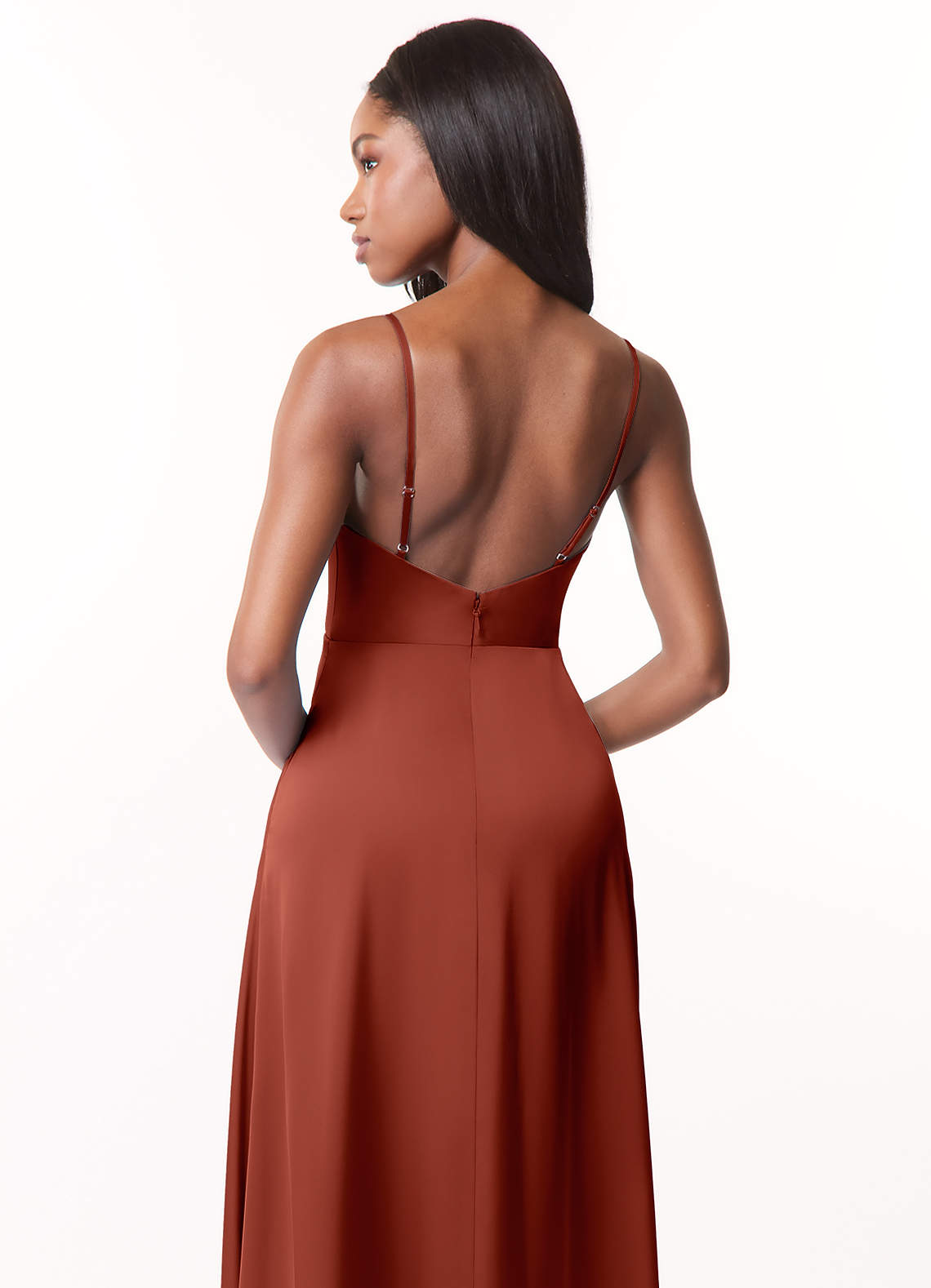 Terracotta Bridesmaids Dress Sleeveless Cowl Spaghetti Straps Trumpet/Mermaid Split Stretch Satin Bridesmaid Dresses