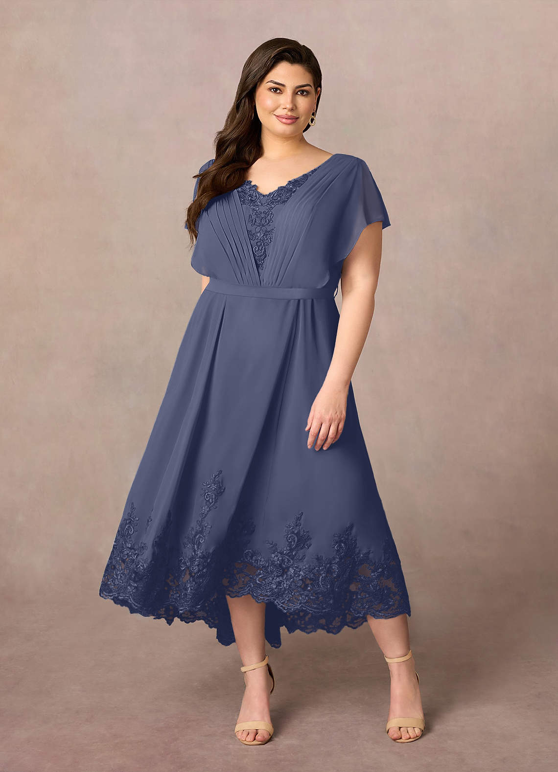 Azazie Palana Mère de la mariée Robes Robe Trapèze en Mousseline de soie Dentelle Bleu Orageux image1