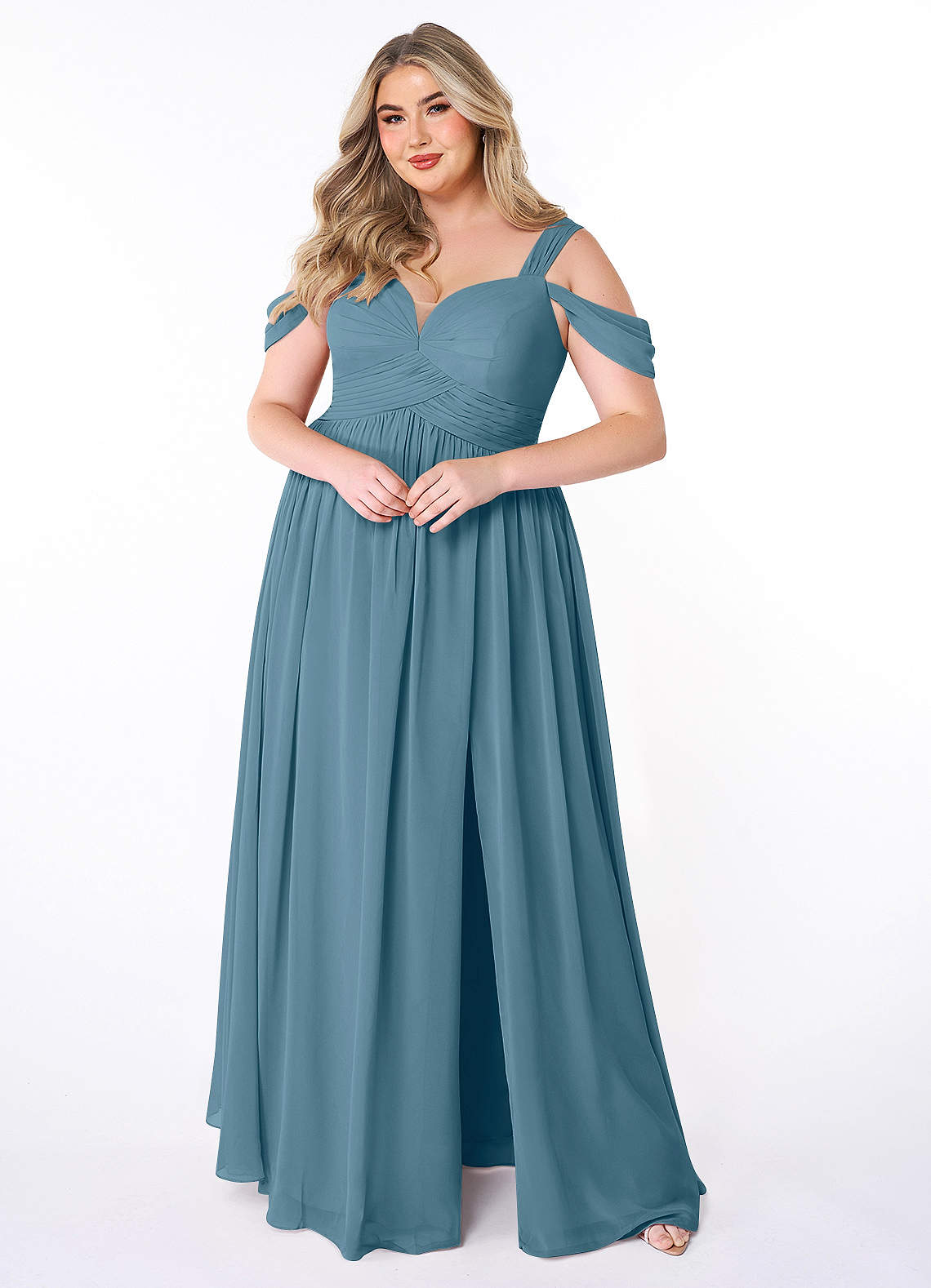 Azazie Lianne Bridesmaid Dresses Bermuda A-Line Off the Shoulder Chiffon Dress image1
