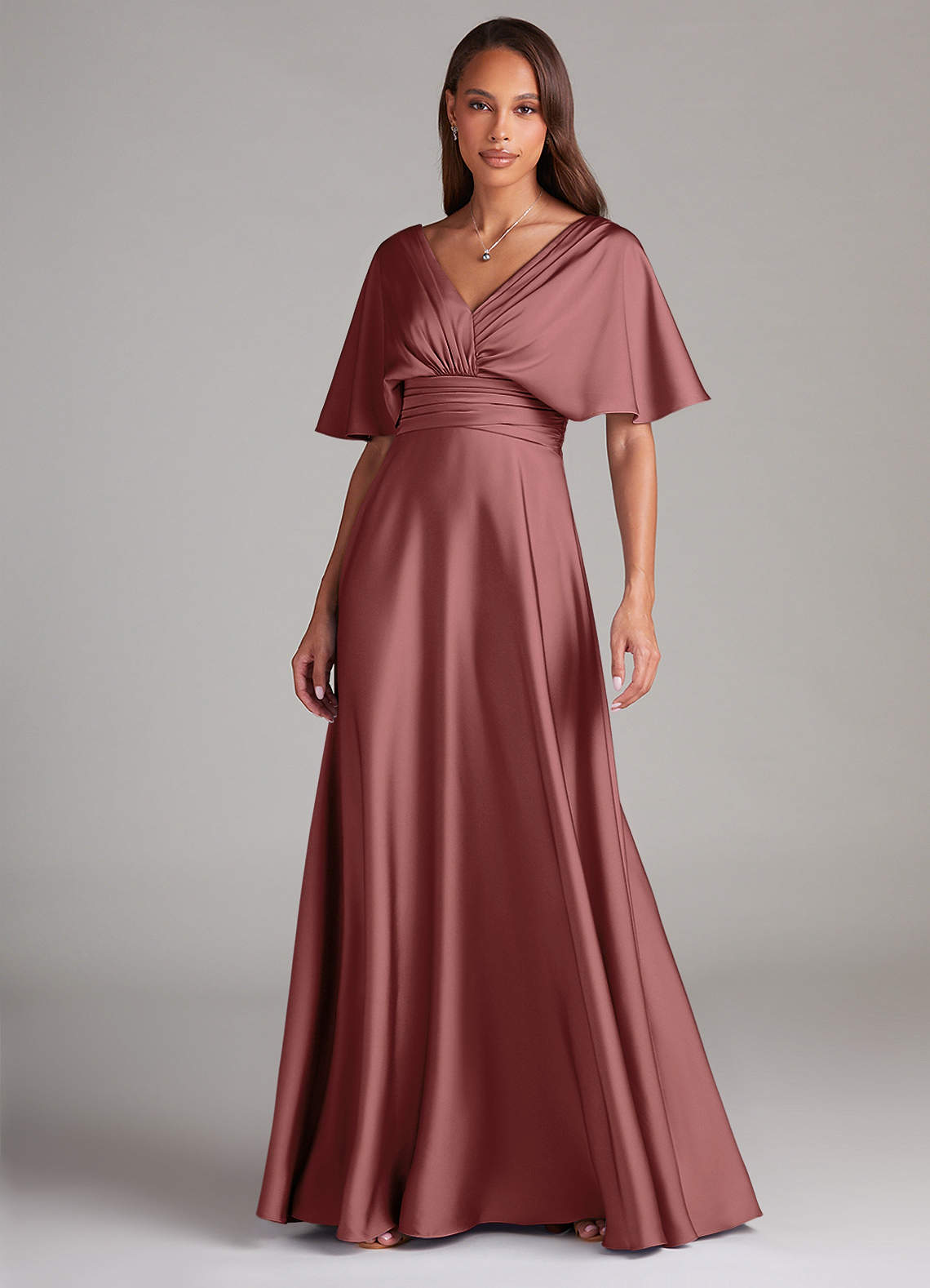 Azazie Pamela Brautjungfernkleider A-Linie Plissee Stretch-Satin Kleid Amethyst image1