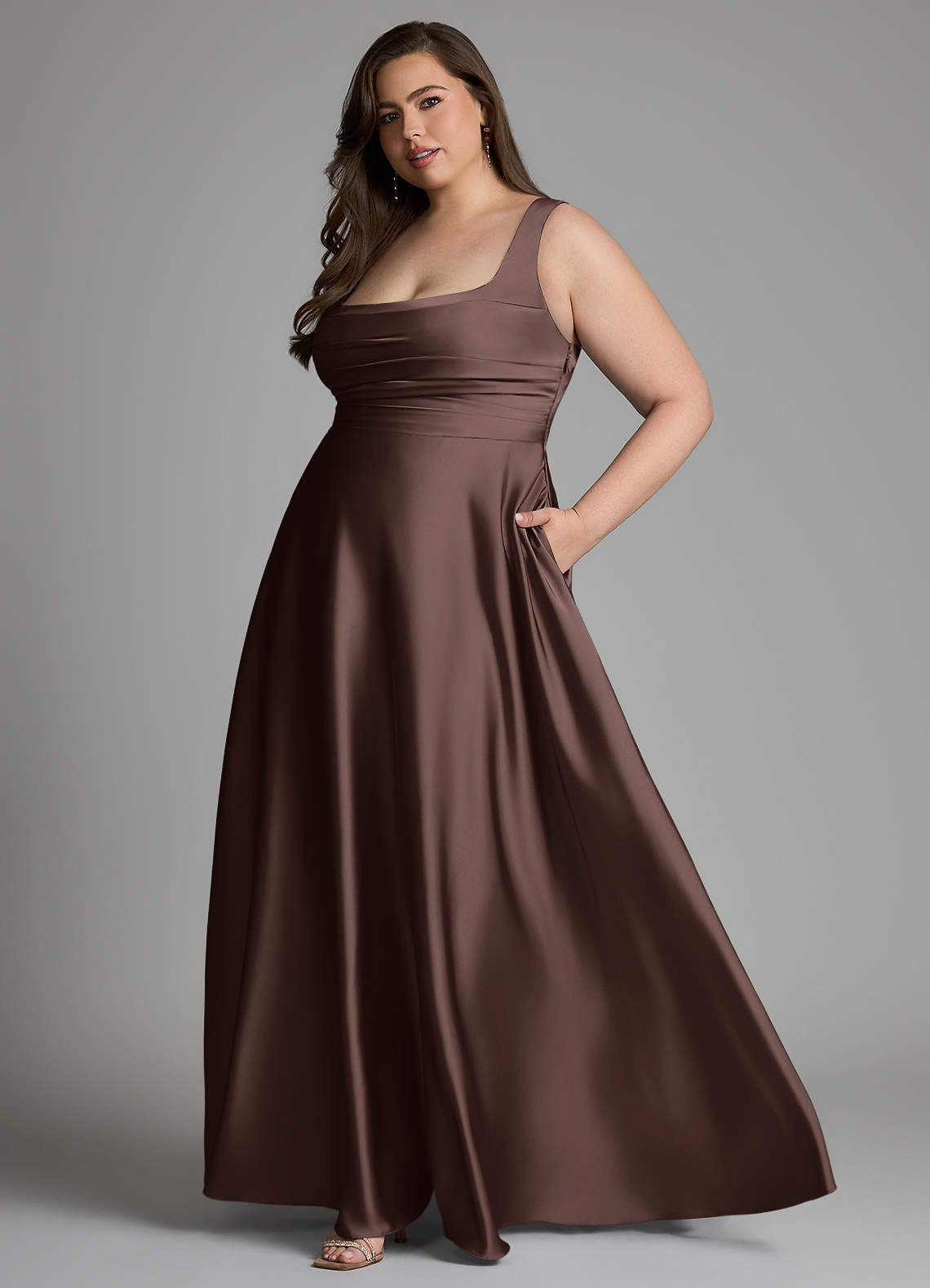 Azazie Azaria Bridesmaid Dresses Ganache A-Line Corset Stretch Satin Dress image9