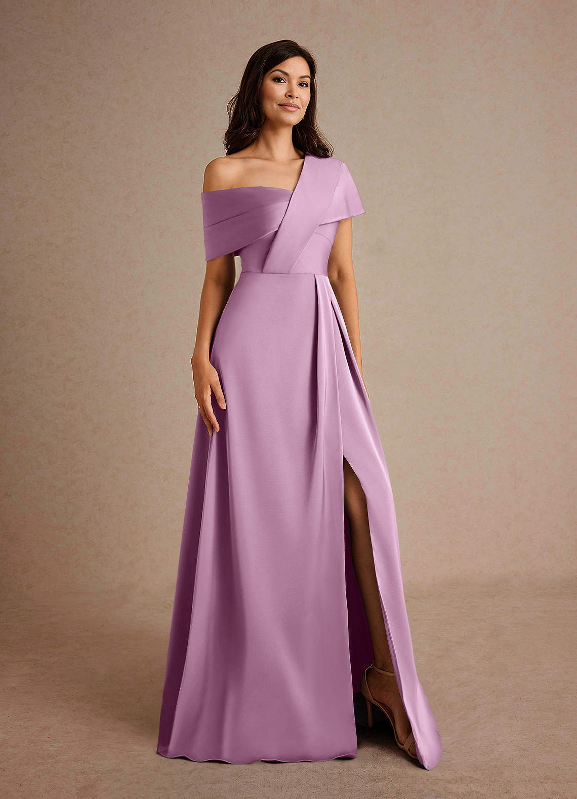 Azazie Milton Mother of the Bride Dresses Wisteria A-Line Pleated Stretch Satin Dress image7
