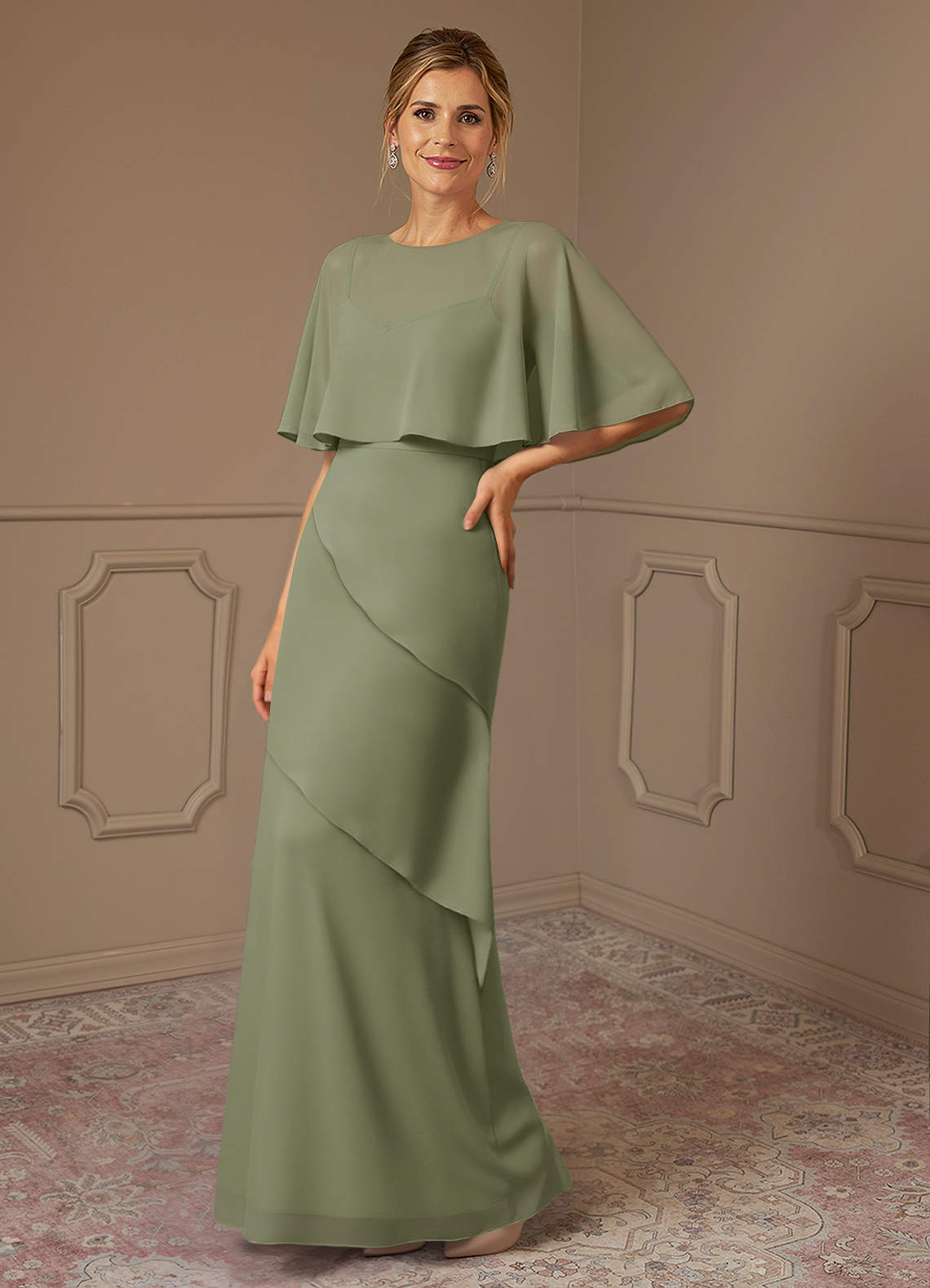 Azazie Bowie Kleider für die Brautmutter A-Linie Chiffon Kleid Pistazie image1