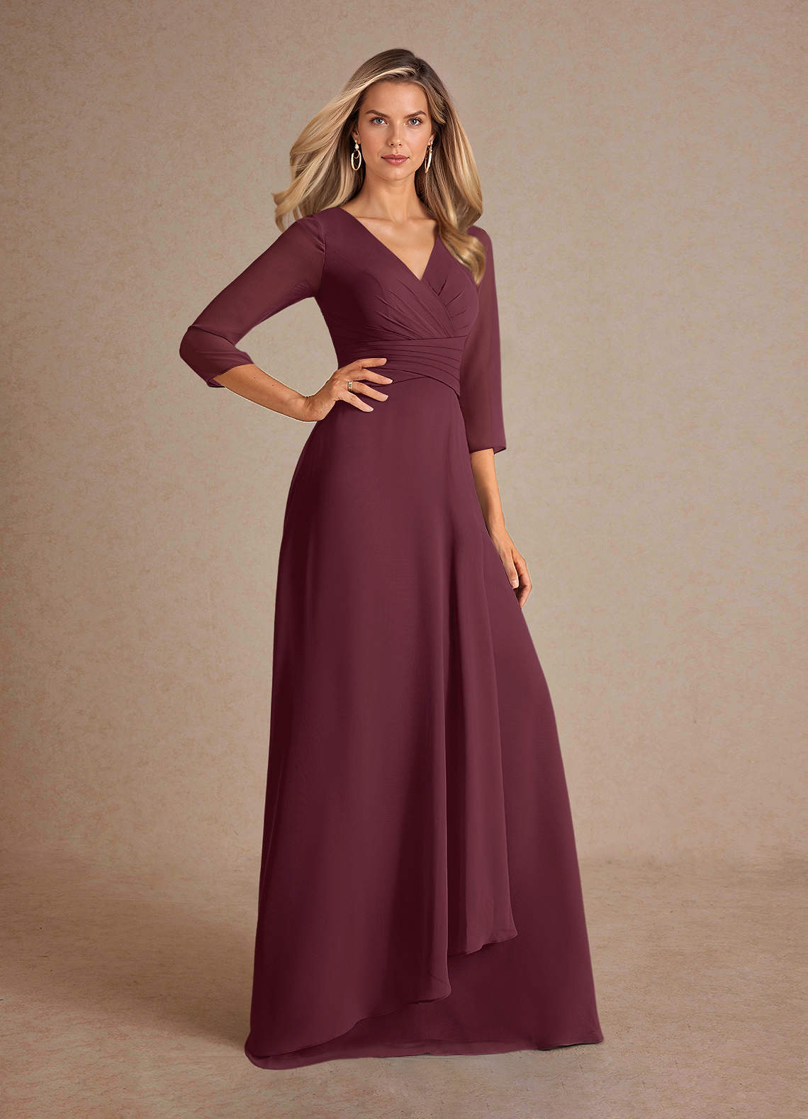Azazie Mayfield Abiti per la Madre della Sposa Abito A-Line in Chiffon Plissettato Cabernet image3